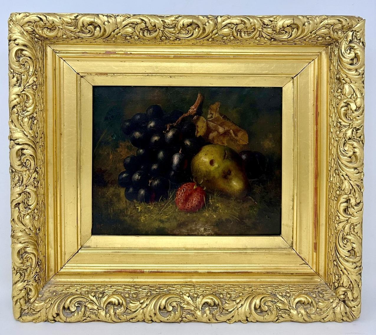 An exceptionally fine quality example of an elaborately framed English Still Life of fruits Oil Painting on canvas, in the style of Oliver Clare or Eloise Harriet Stannard, second quarter of the Nineteenth Century, possibly earlier. Complete with
