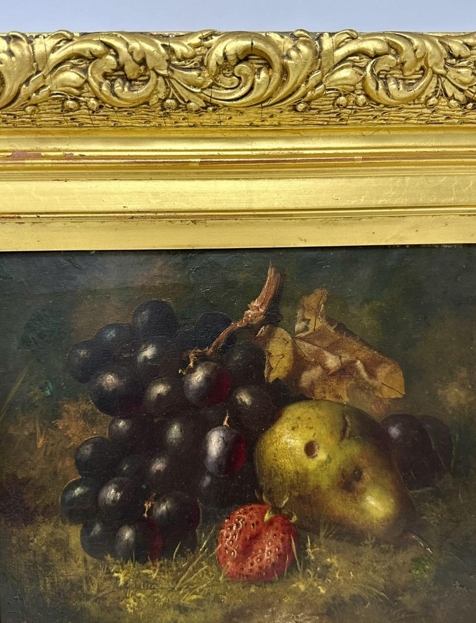 Antikes Stillleben Früchte Öl auf Leinwand Englisches Ölgemälde in vergoldetem Holzrahmen  (19. Jahrhundert) im Angebot