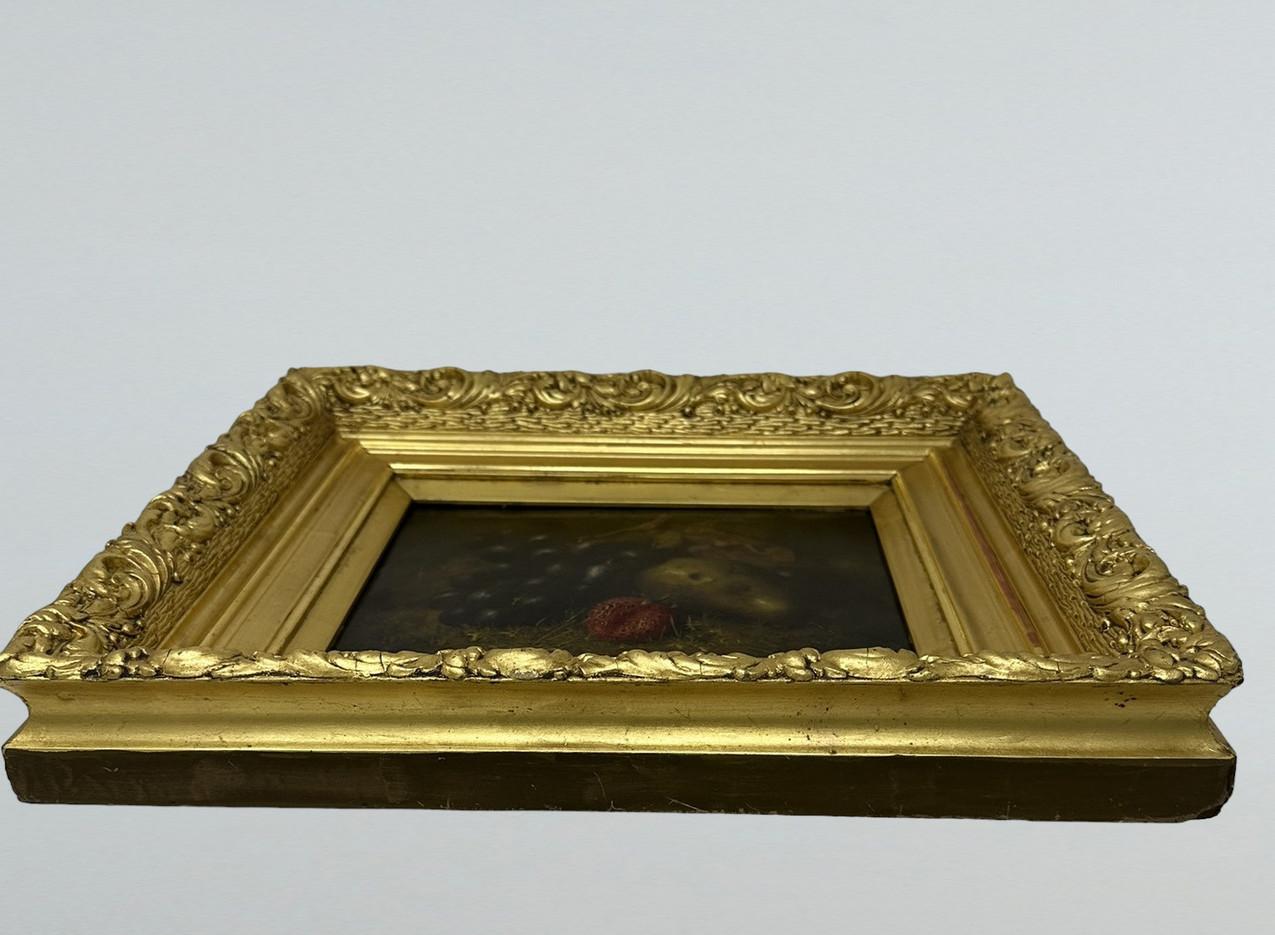 Antiquités Nature morte aux fruits Huile sur toile Peinture à l'huile anglaise Cadre en bois doré  en vente 2