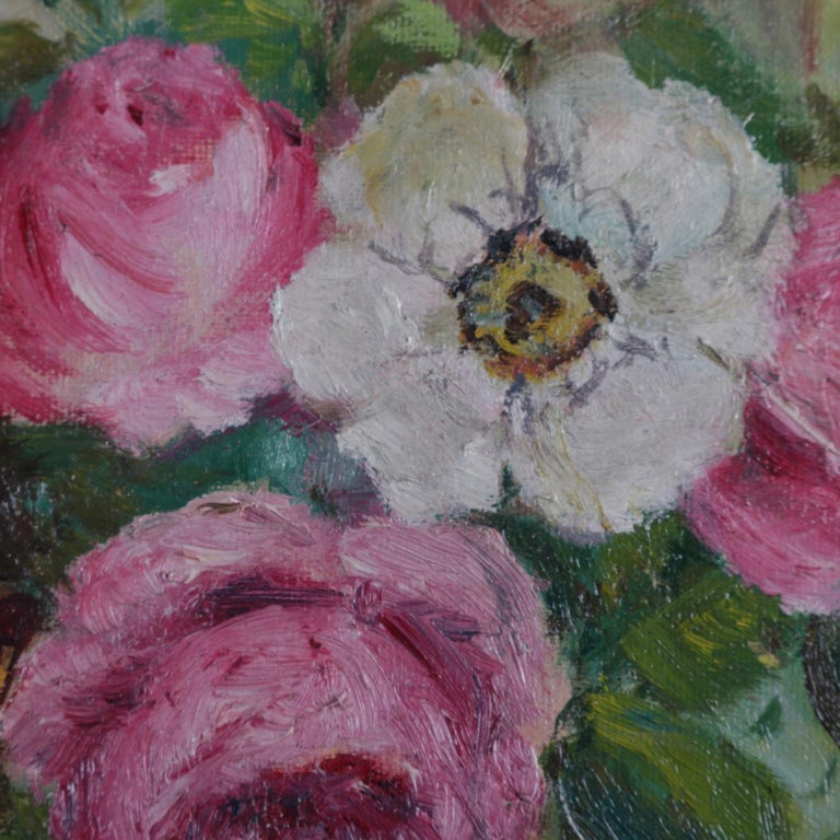 Antique Still Life Oil on Canvas Floral Bouquet in Deep Walnut Frame ...