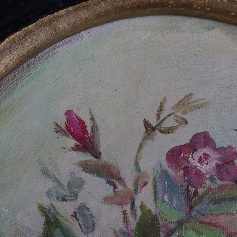 Antique Still Life Oil on Canvas Floral Bouquet in Deep Walnut Frame ...