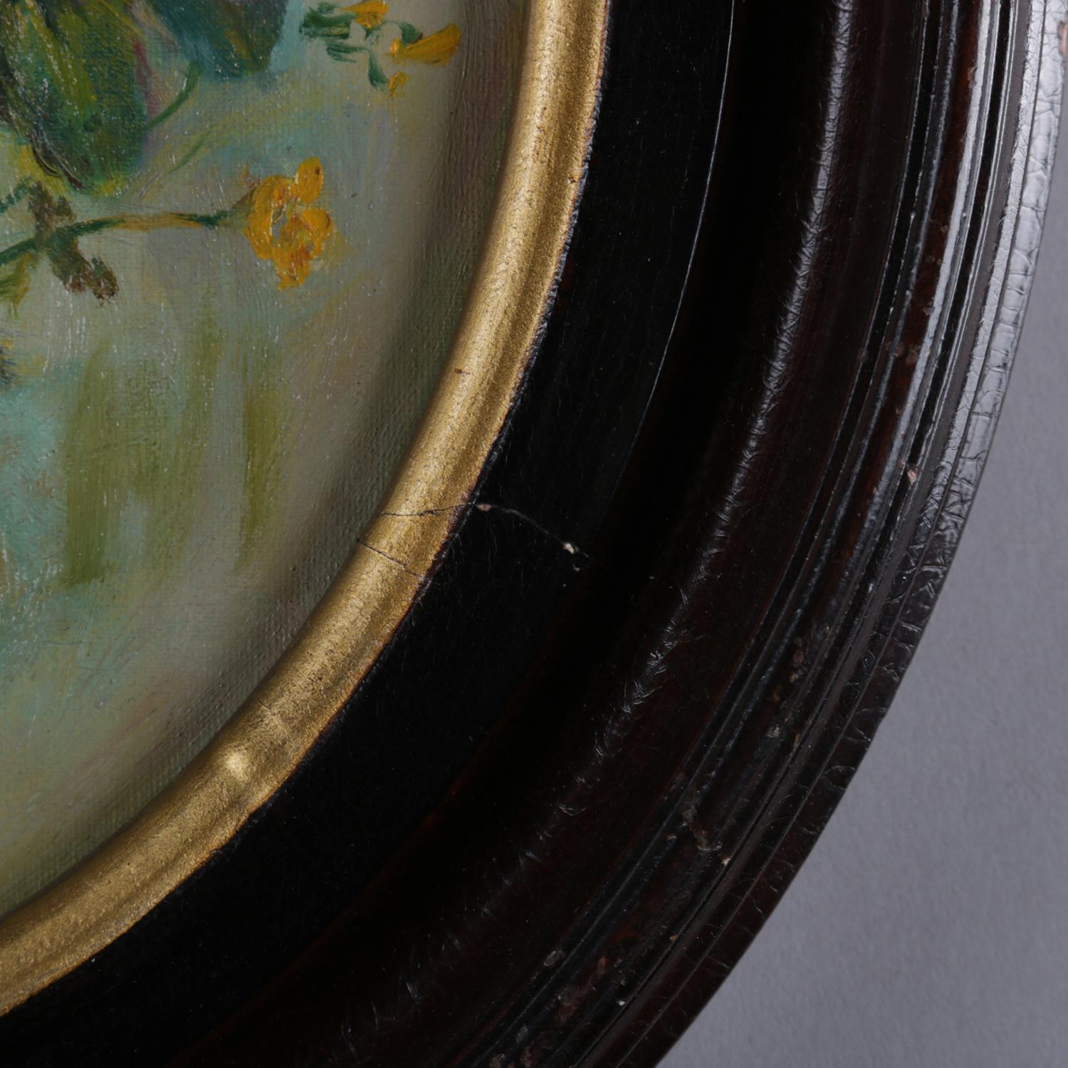 American Antique Still Life Oil on Canvas Floral Bouquet in Deep Walnut Frame, circa 1890