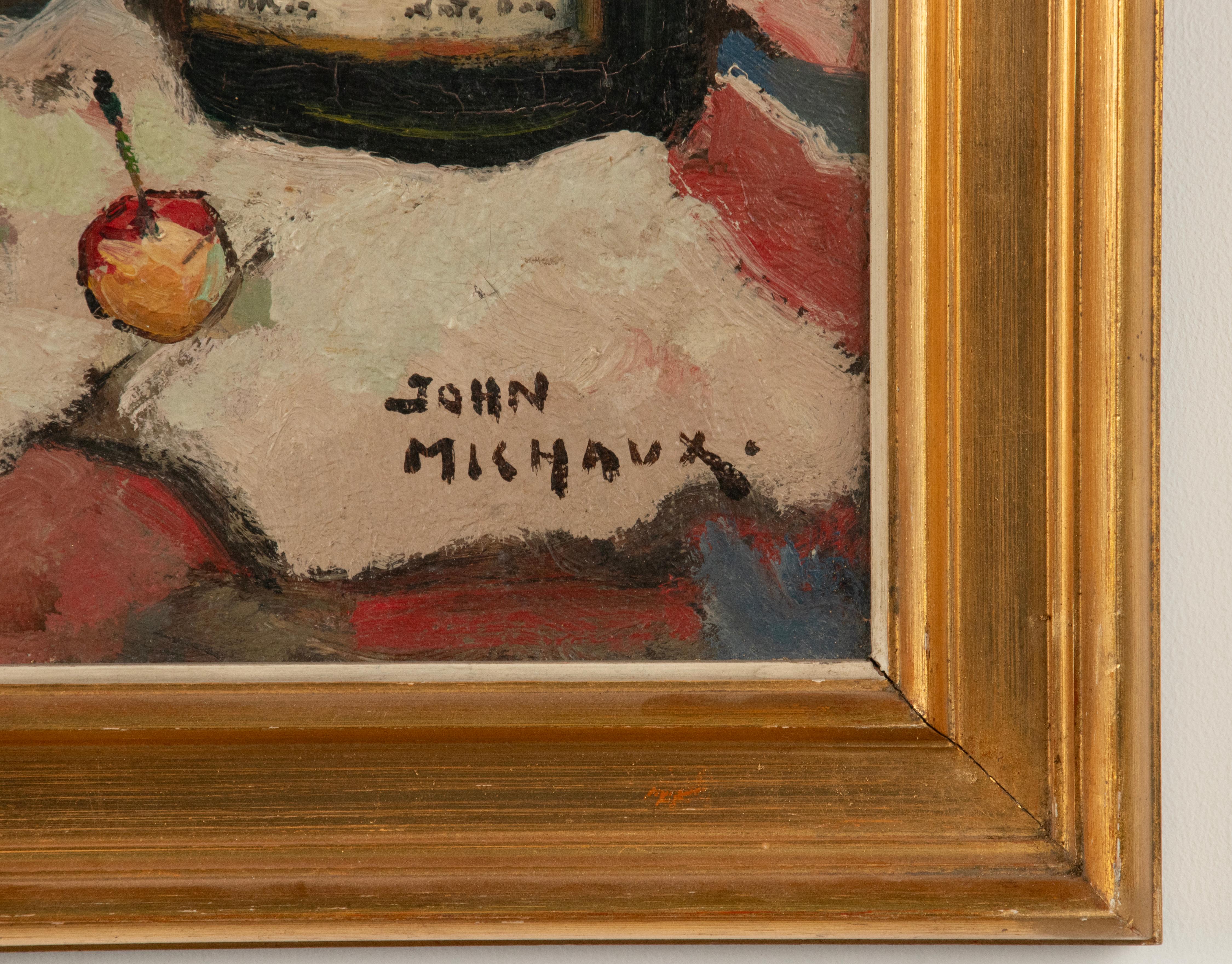 Antique Still life Oil painting Champagne Bottle Strawberries - John Michaux In Good Condition For Sale In Casteren, Noord-Brabant