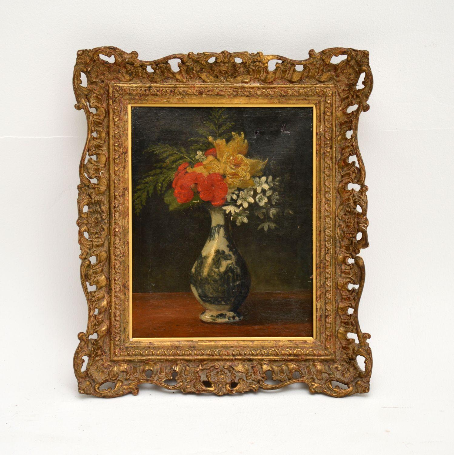 Antique Still Life Oil Painting in Gilt Wood Frame 4