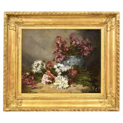 Antique Still Life Painting, Flowers Vase Painting, Daisies, Oil on Canvas