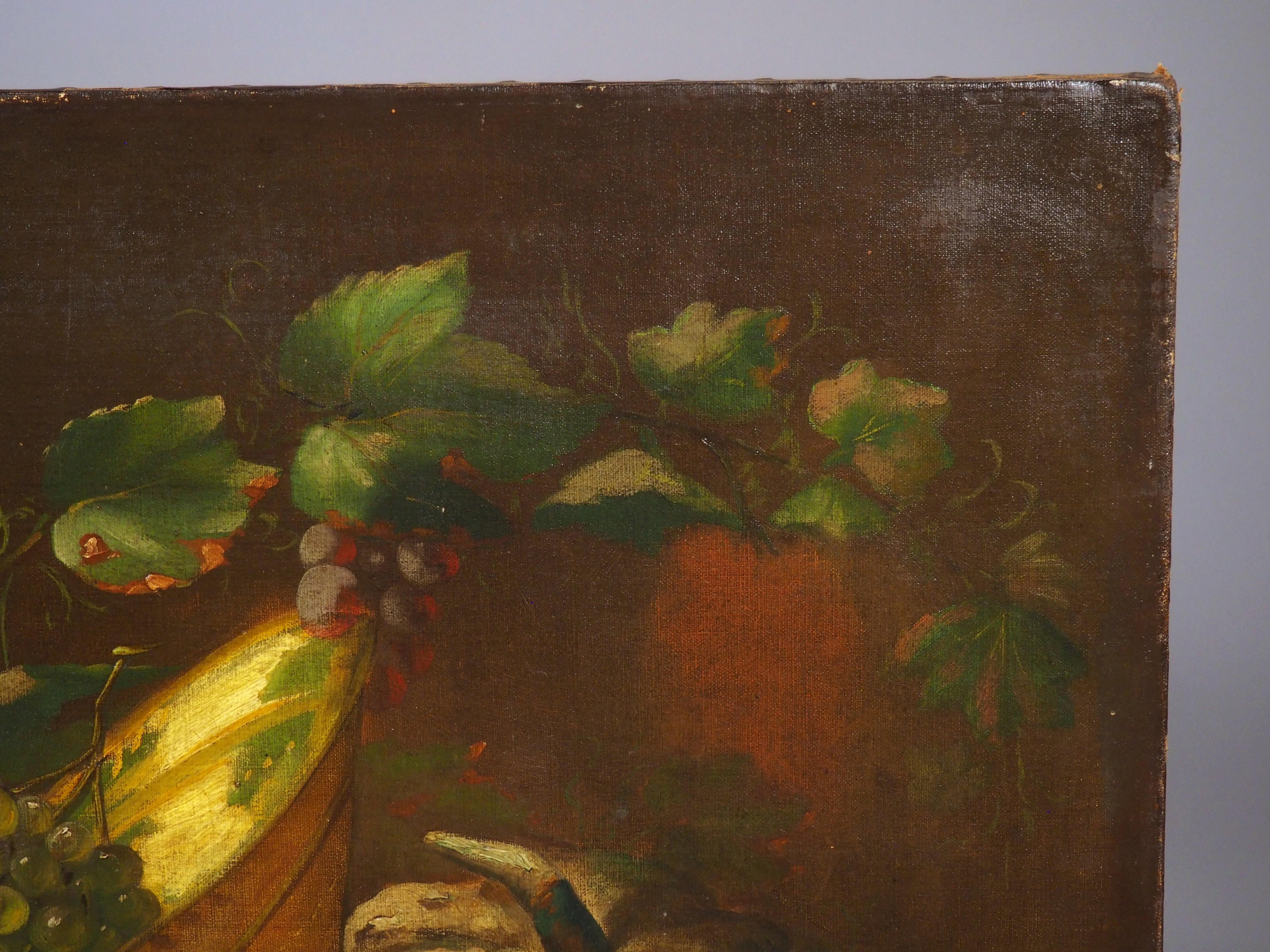 Antikes Stilleben-Gemälde eines Arrangements aus Früchten und goldenen Gefäßen, 1889 im Angebot 5