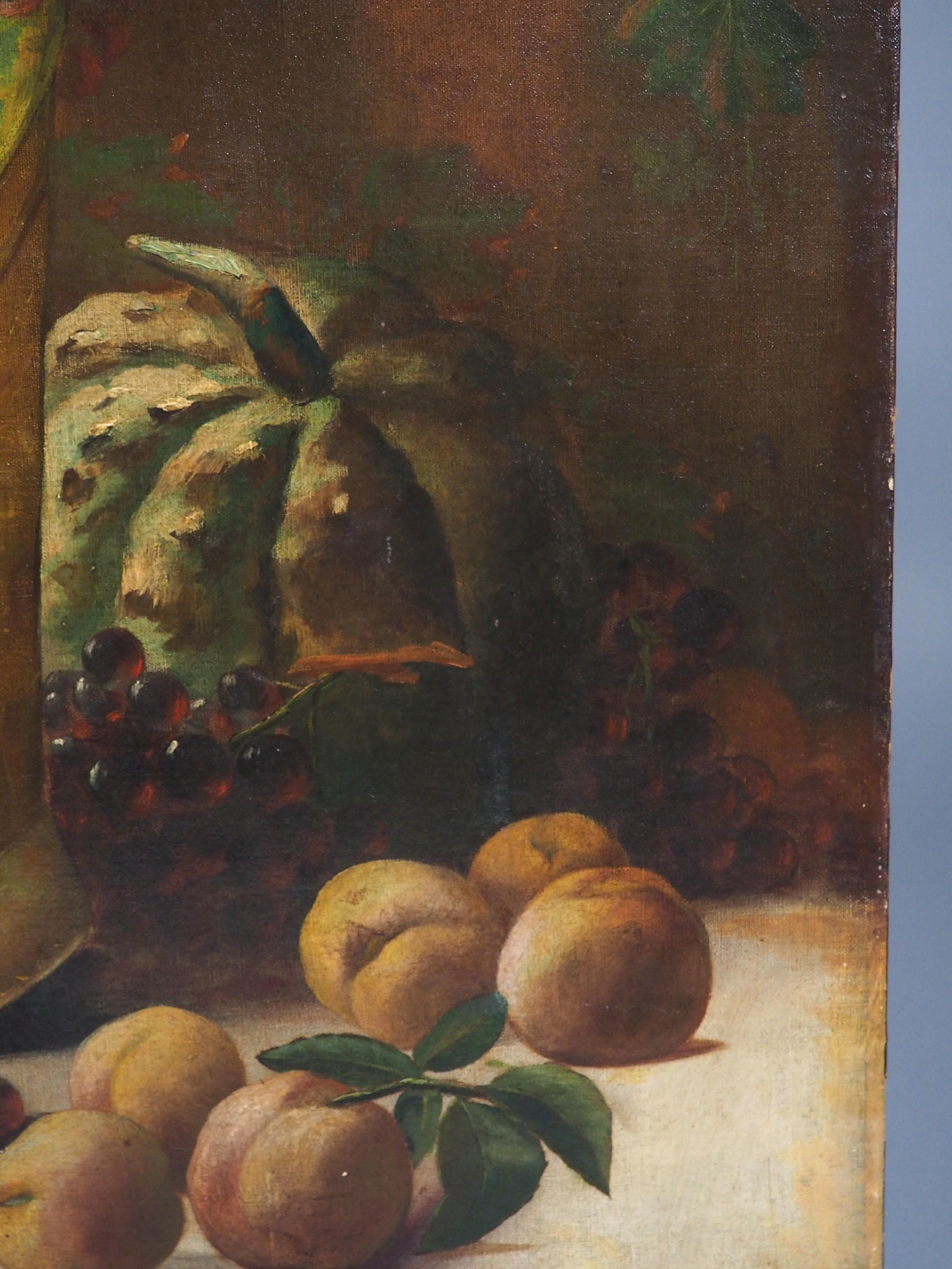 Antikes Stilleben-Gemälde eines Arrangements aus Früchten und goldenen Gefäßen, 1889 im Angebot 6