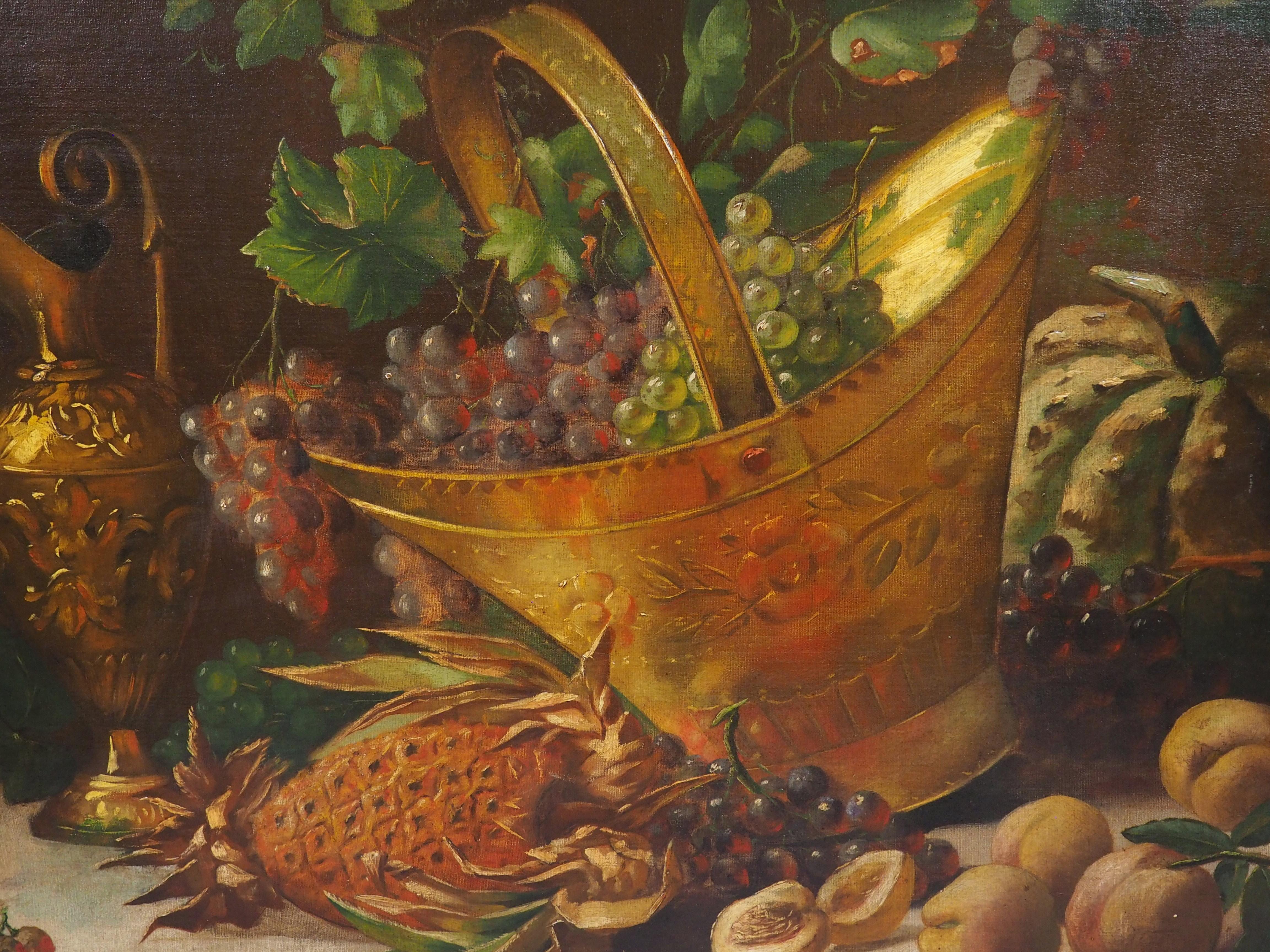 Antikes Stilleben-Gemälde eines Arrangements aus Früchten und goldenen Gefäßen, 1889 im Angebot 7