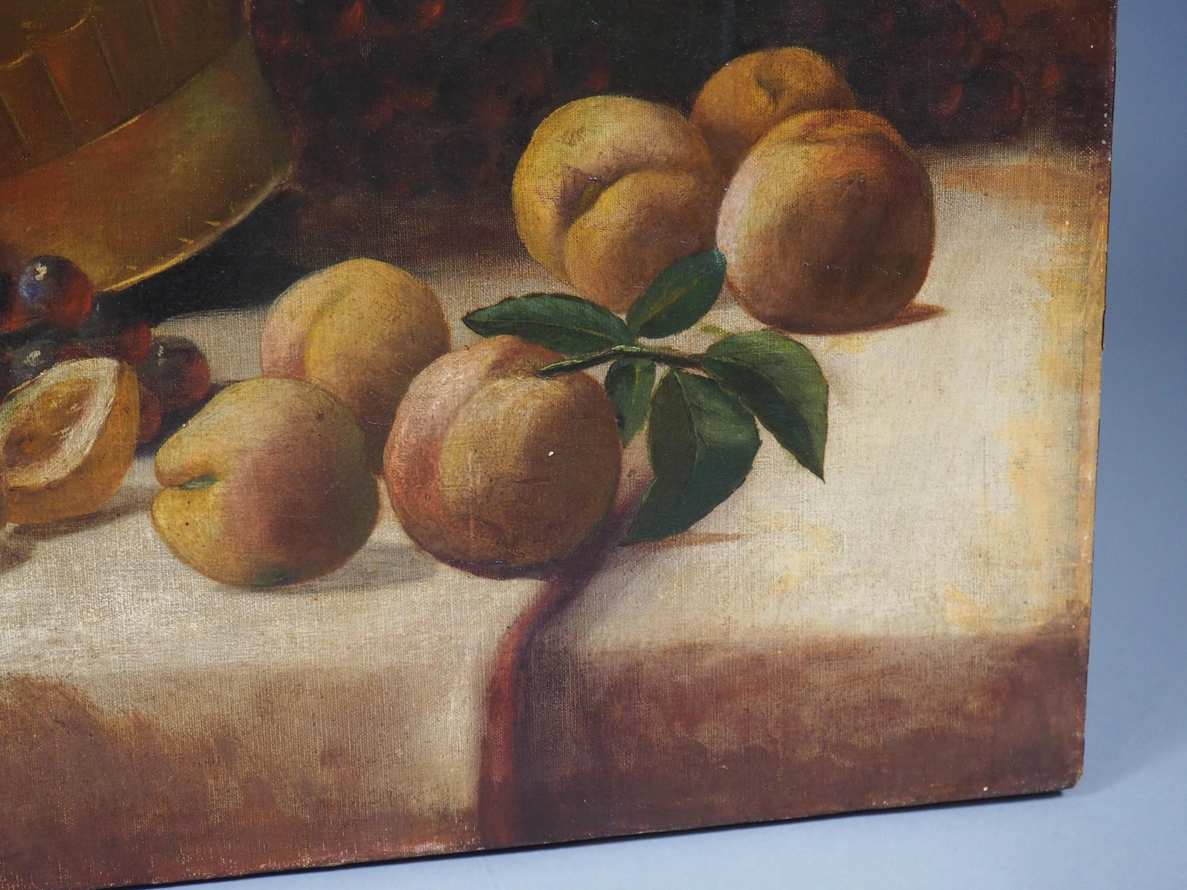 Antikes Stilleben-Gemälde eines Arrangements aus Früchten und goldenen Gefäßen, 1889 (Leinwand) im Angebot