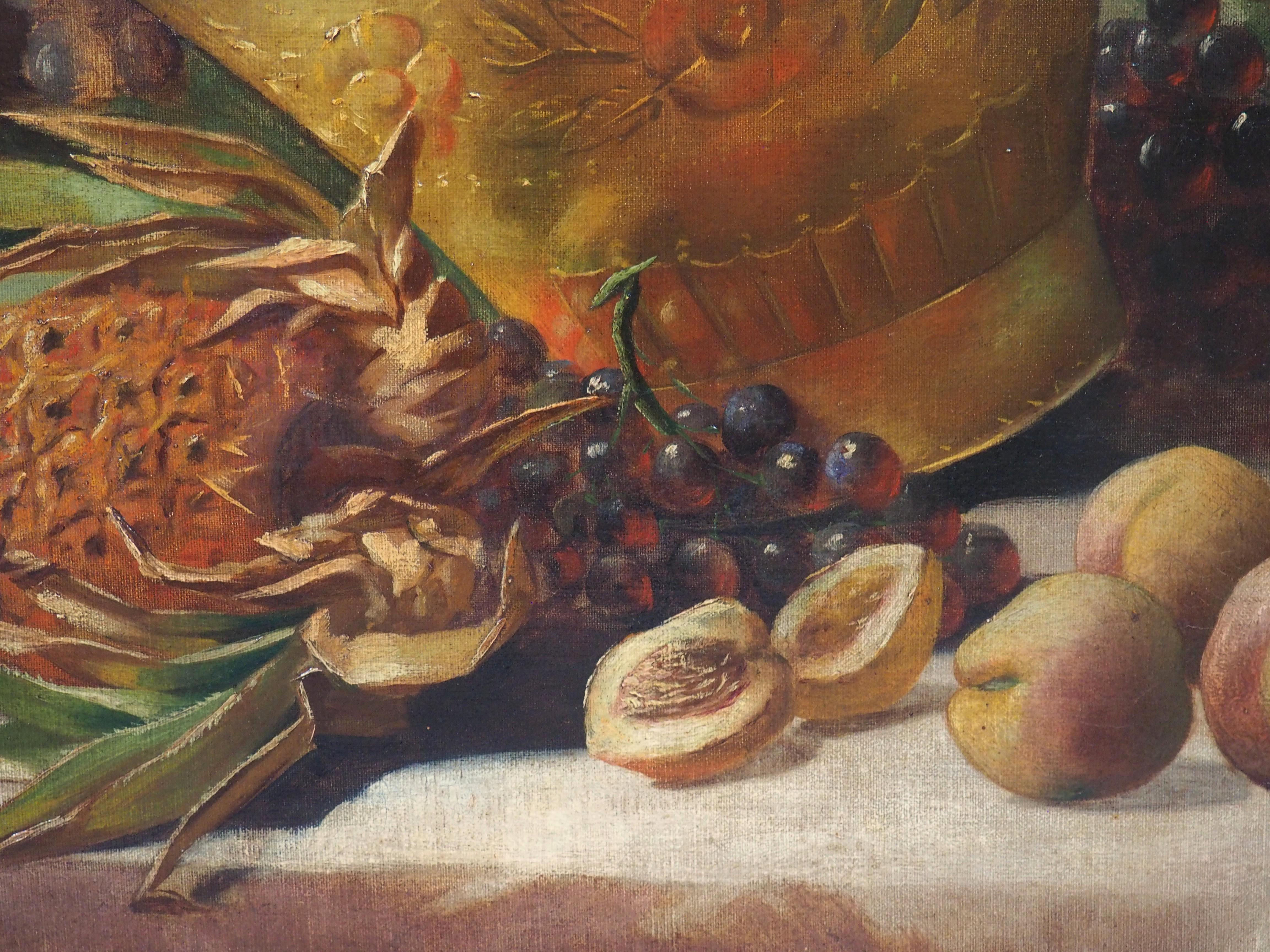 Antikes Stilleben-Gemälde eines Arrangements aus Früchten und goldenen Gefäßen, 1889 im Angebot 1