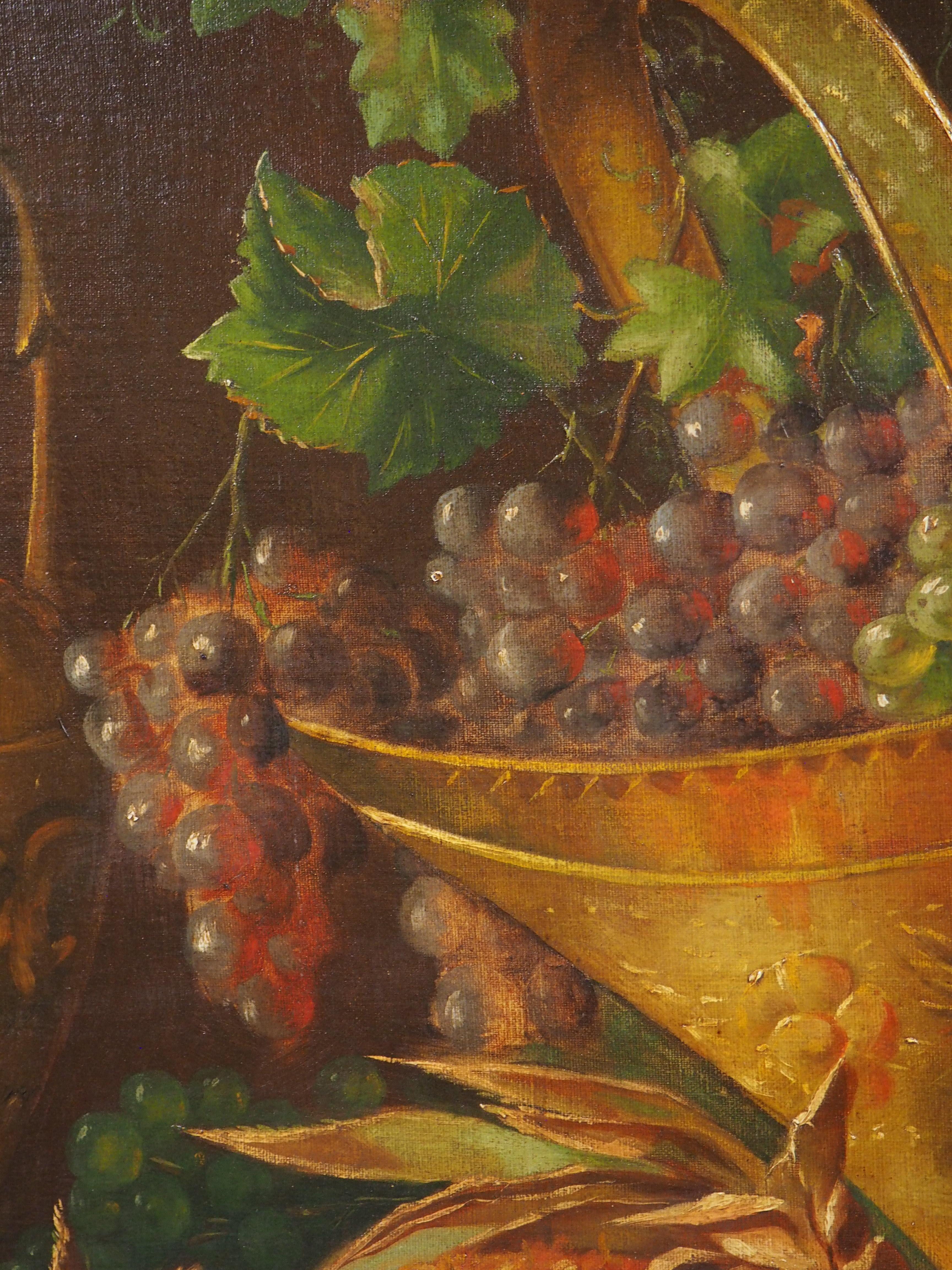 Antikes Stilleben-Gemälde eines Arrangements aus Früchten und goldenen Gefäßen, 1889 im Angebot 2