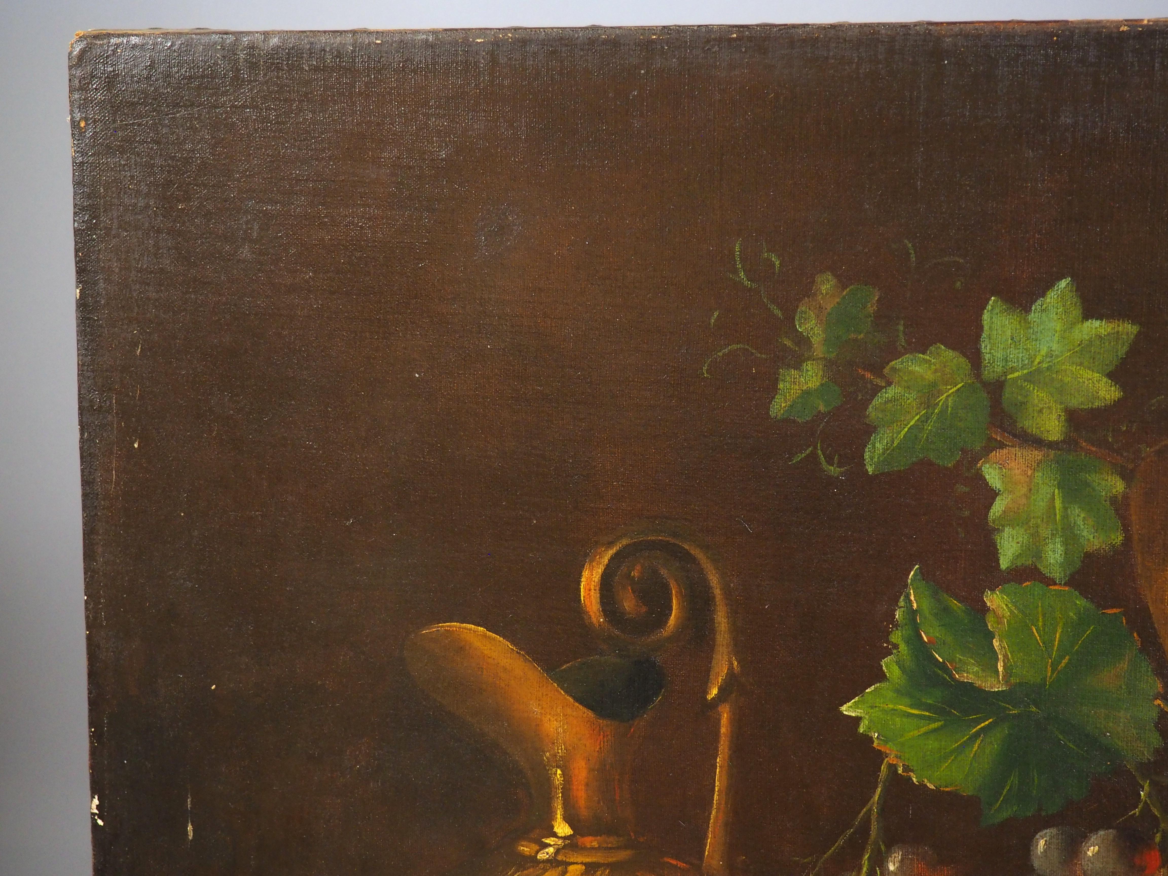 Antikes Stilleben-Gemälde eines Arrangements aus Früchten und goldenen Gefäßen, 1889 im Angebot 3