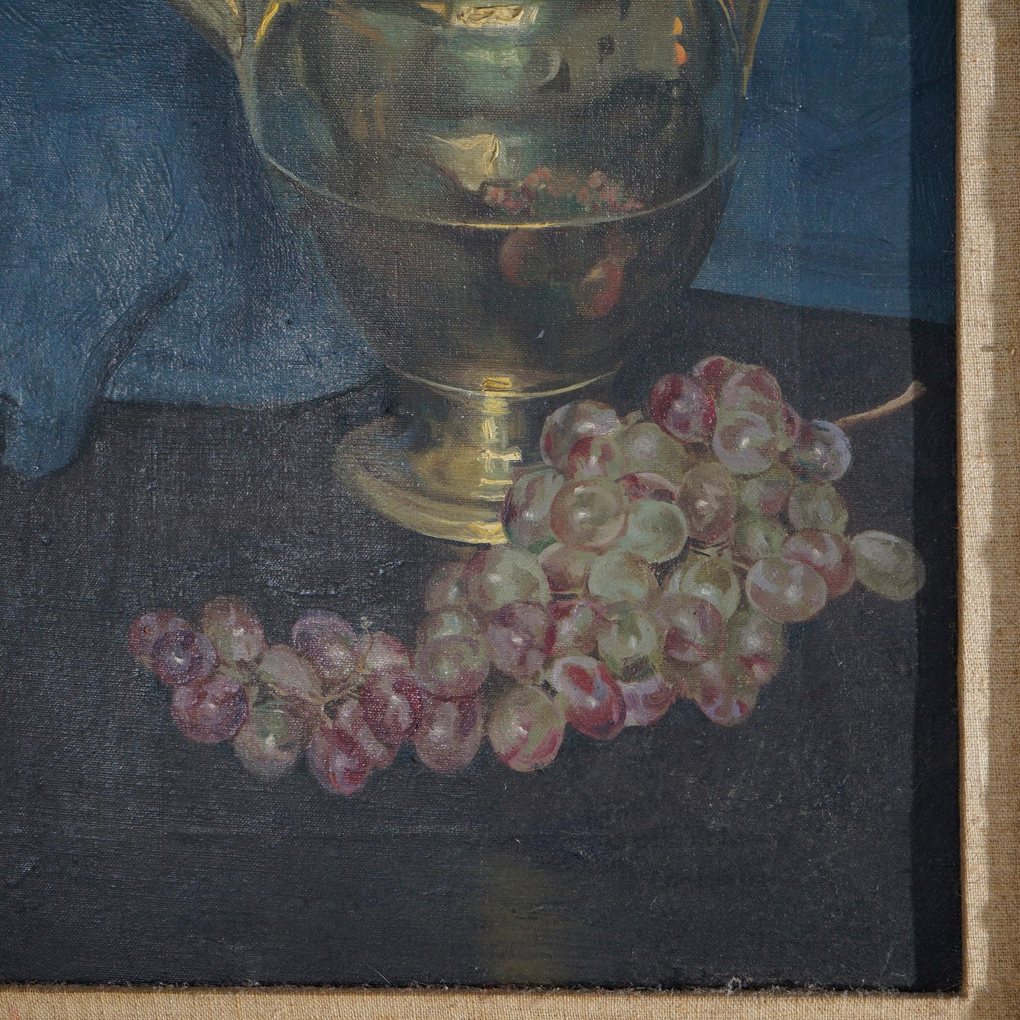Antique Still Life Painting of Pitcher & Grapes by Sidney E Dickinson Dated 1923 In Good Condition In Big Flats, NY