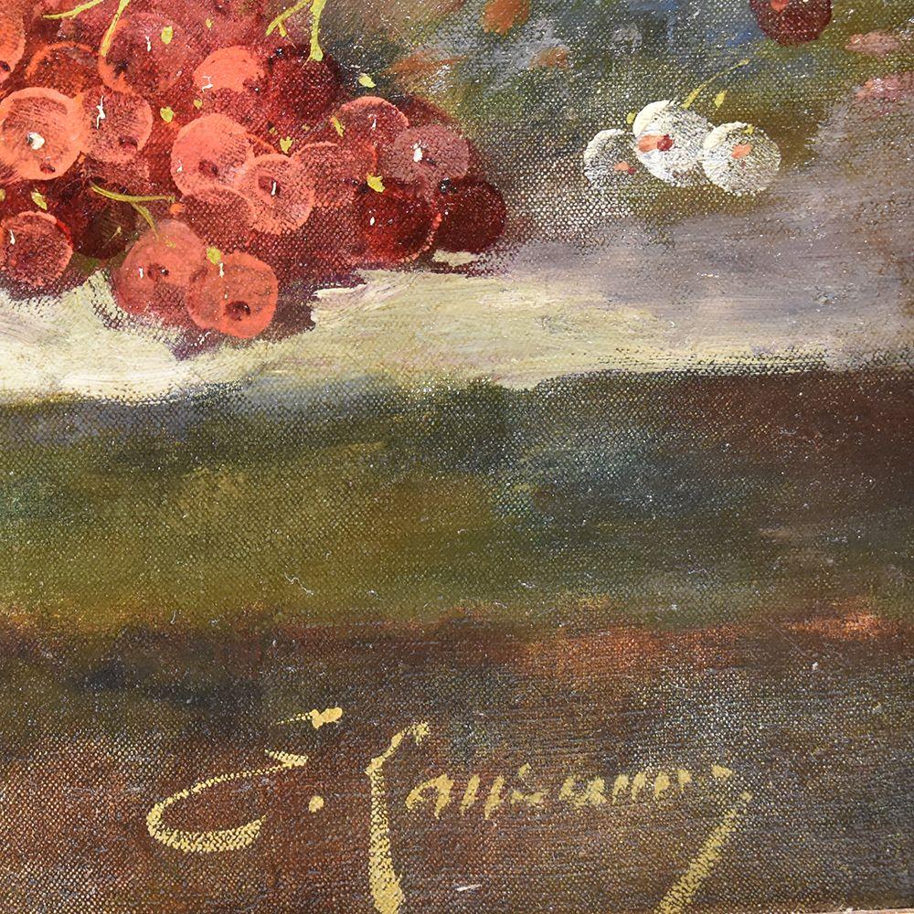  Antique Still Life Painting, Ribes and Copper, Oil Painting On Canvas, XIX In Good Condition In Breganze, VI