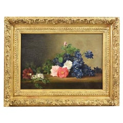 Antique Still Life Painting, Roses Flowers Painting, Oil on Canvas, XIX Century