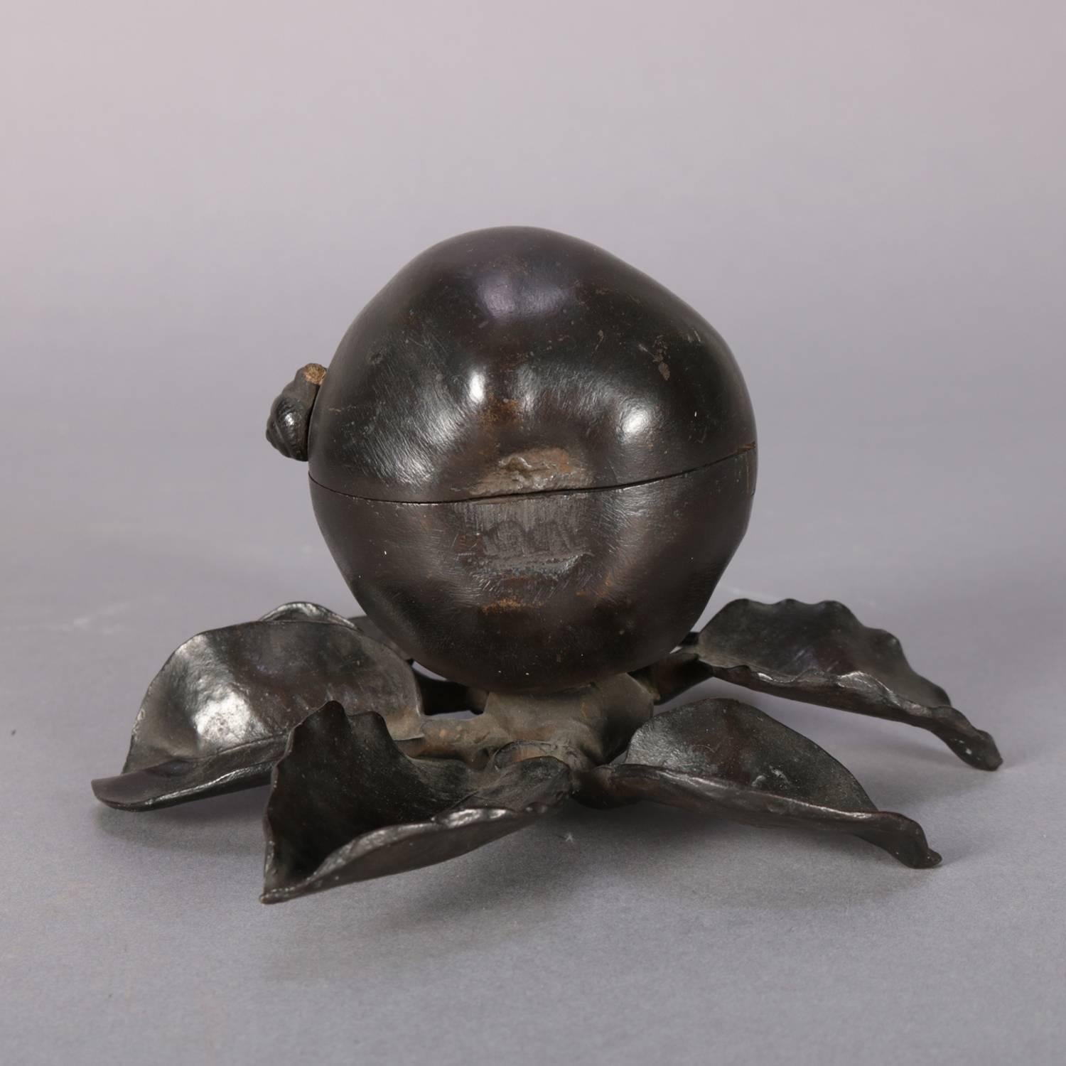 Antique Still Life Pear, Branch and Snail Bronzed Figural Cast Inkwell In Good Condition In Big Flats, NY