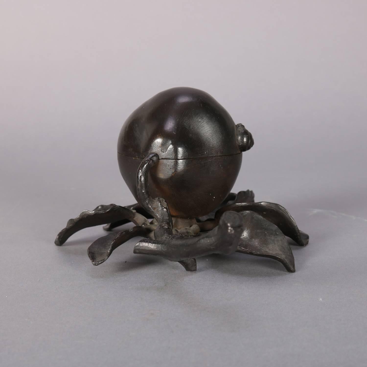 Metal Antique Still Life Pear, Branch and Snail Bronzed Figural Cast Inkwell
