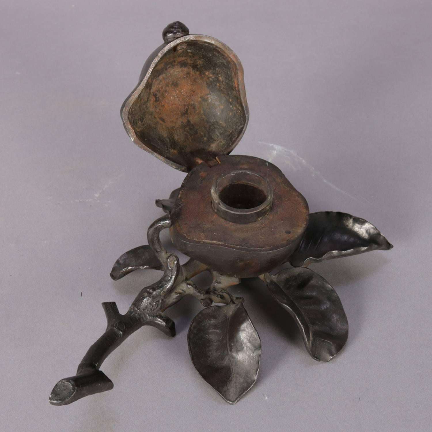 Antique Still Life Pear, Branch and Snail Bronzed Figural Cast Inkwell 3