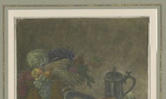 Antique Still Life Print – Fish, Crabs, Fruit and Pewter Jug – Circa 1800