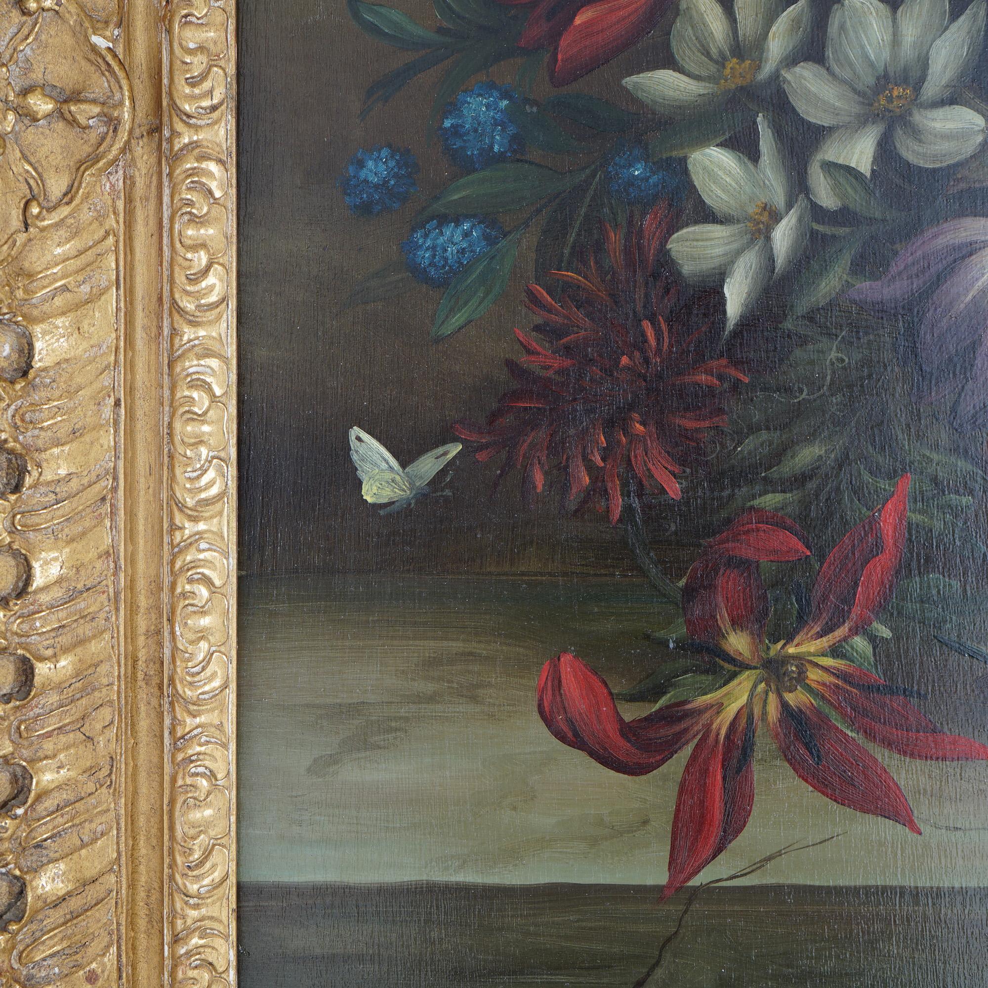 Antique Still Life with Flowers & Butterflies on a Stone Ledge by Jan Van Doust 6