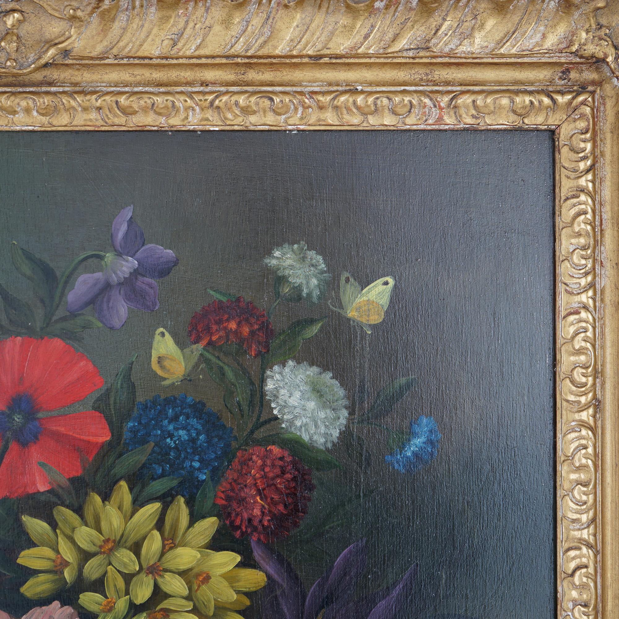 Antique Still Life with Flowers & Butterflies on a Stone Ledge by Jan Van Doust 7