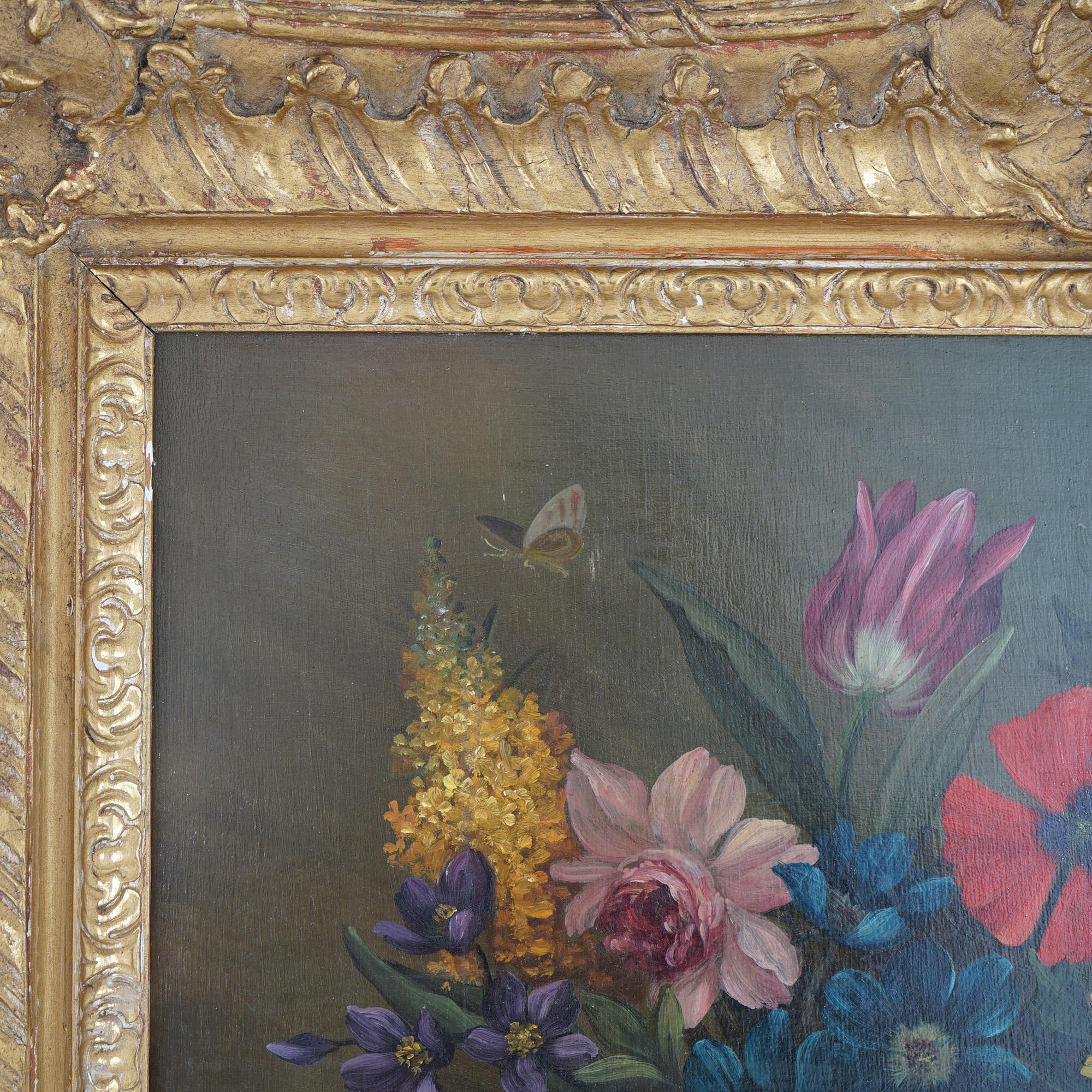 Antique Still Life with Flowers & Butterflies on a Stone Ledge by Jan Van Doust 8