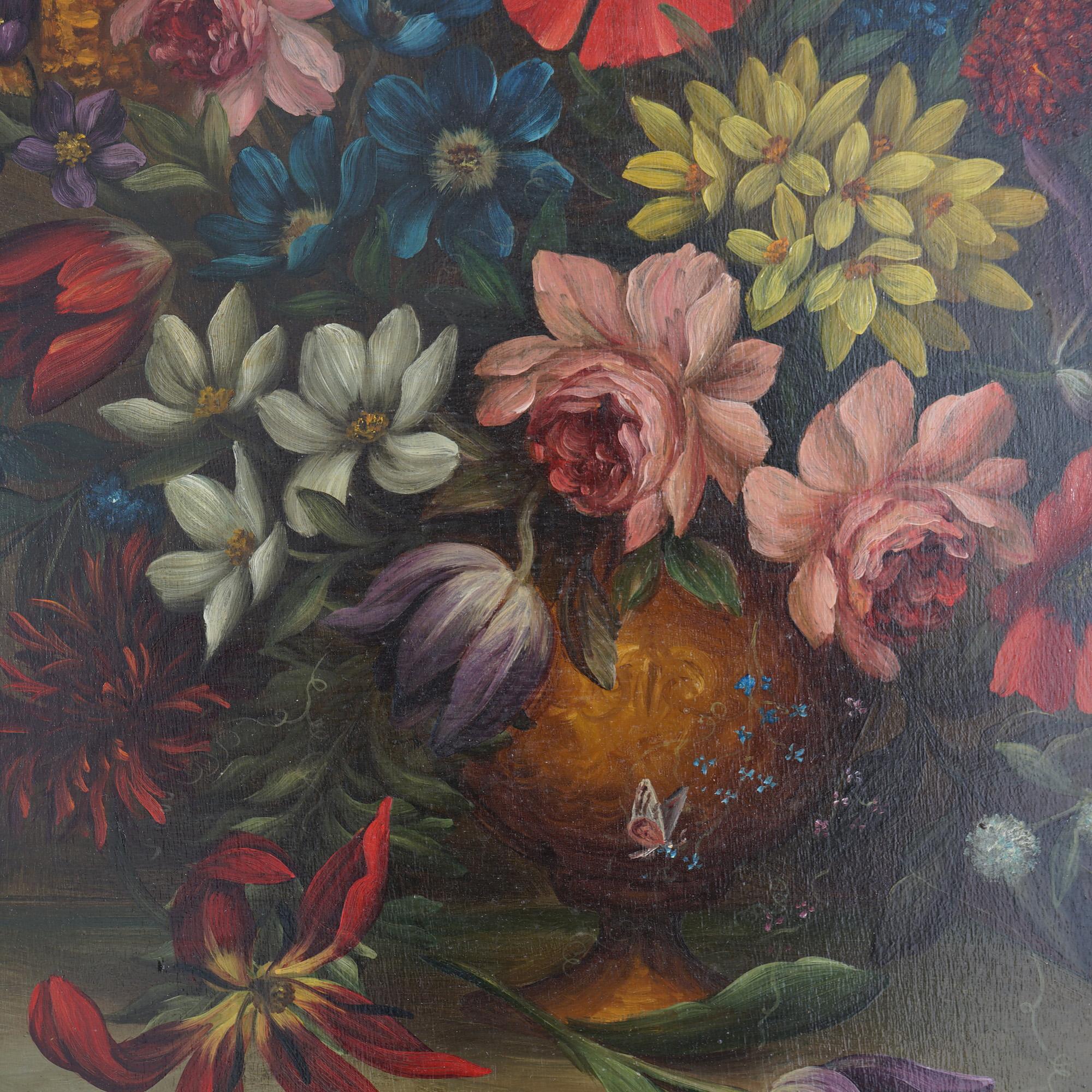 Antique Still Life with Flowers & Butterflies on a Stone Ledge by Jan Van Doust In Good Condition In Big Flats, NY