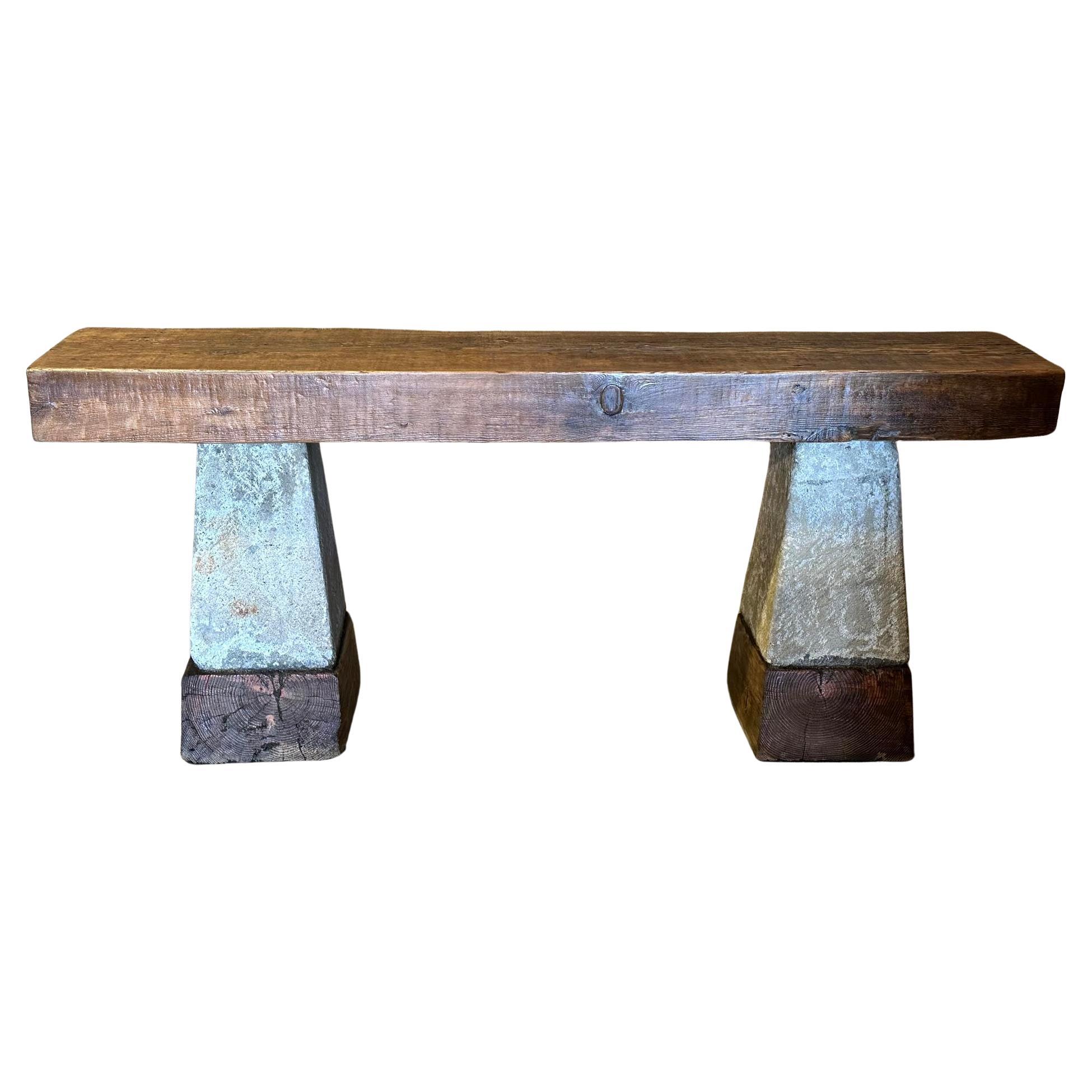 Antique Stone Base and Reclaimed Wood Console For Sale at 1stDibs