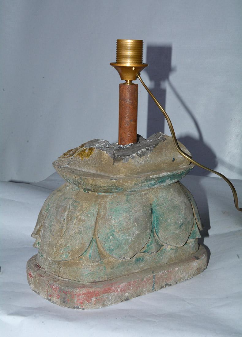 Anglo Raj Antique Stone Base Lamps, Feet of Buddha Statues For Sale