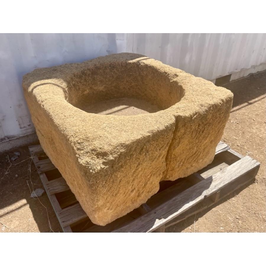 French Antique Stone Basin with Circular Carved Center For Sale