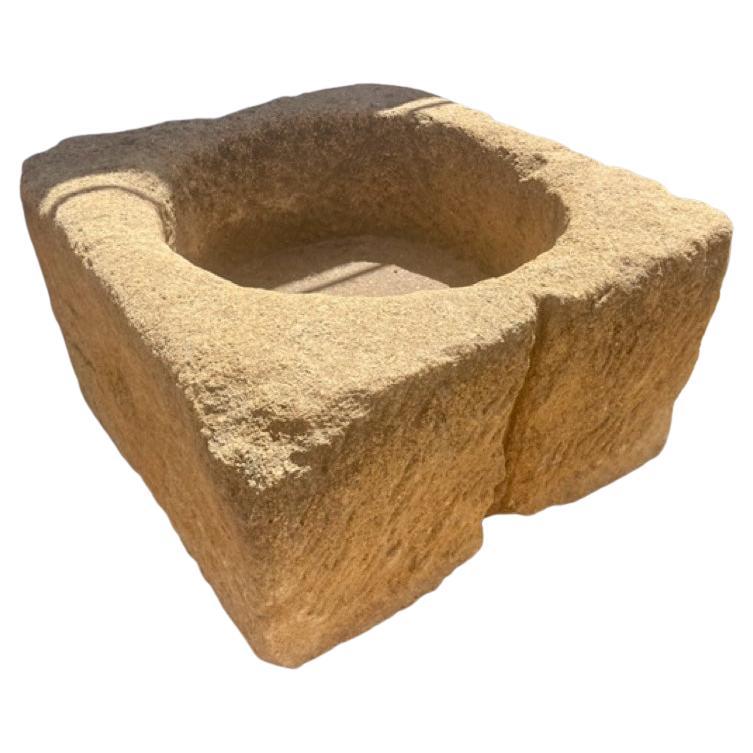 Antique Stone Basin with Circular Carved Center For Sale