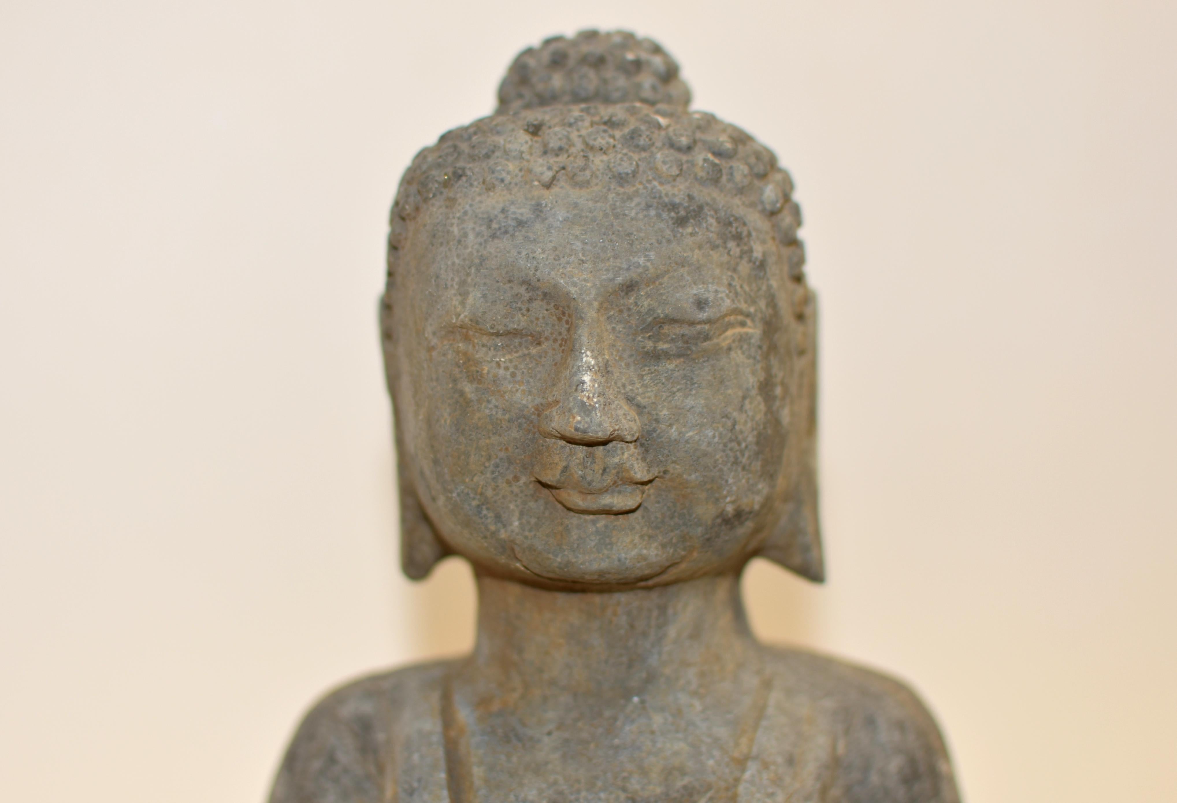 Antique Stone Buddha 29 lb In Good Condition In Somis, CA