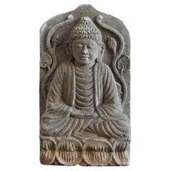 Statue ancienne de Bouddha en pierre de l'Asie du Sud-Est/plaque en pierre/Nyorai/1700-1900