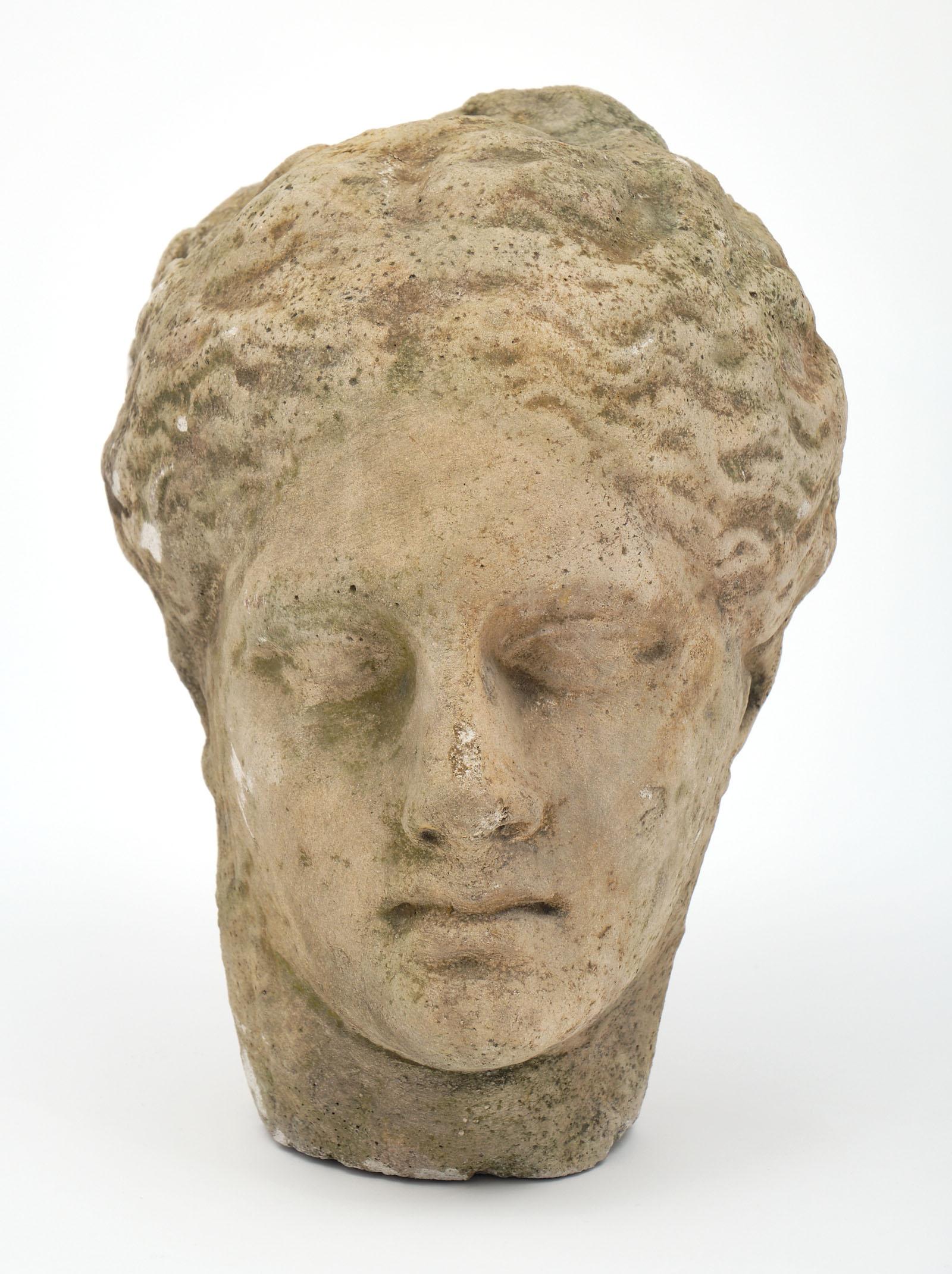 French Antique Stone Bust of Athena