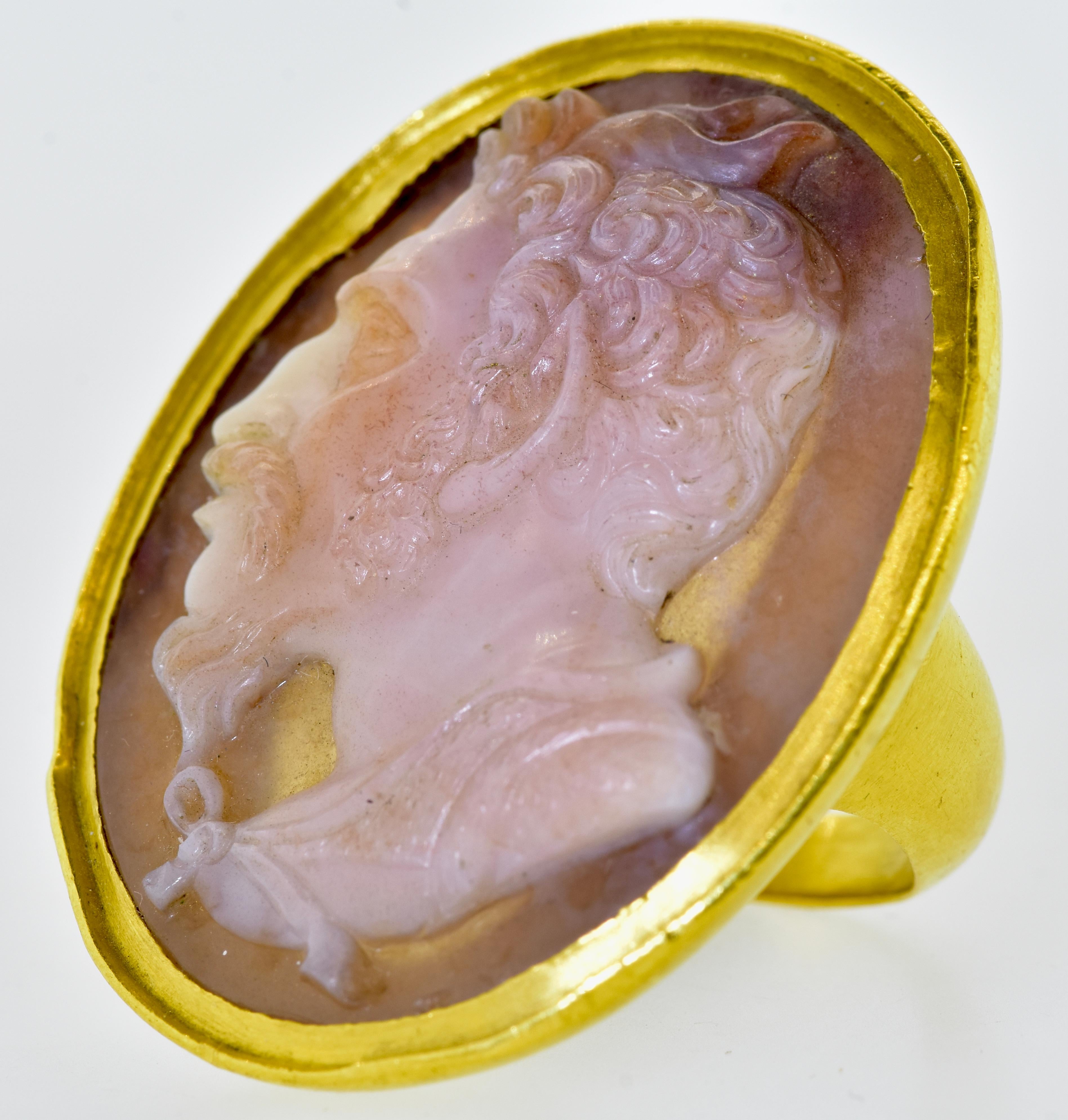 Cabochon Antique Stone Cameo Ring in an 22K Hand Made Ring, 17th-18th Century