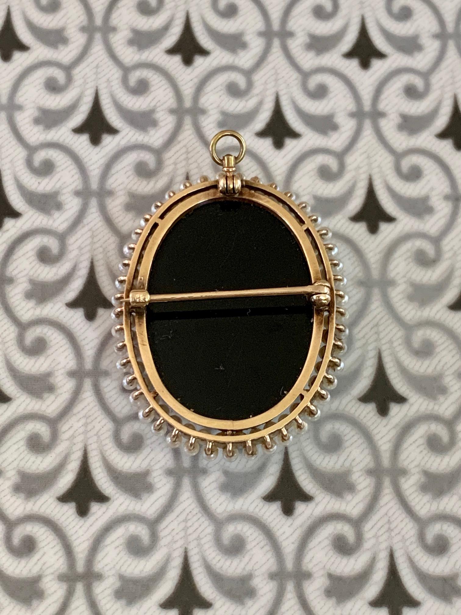 Antique Stone Cameo with Double Pearl Halo in 14 Karat Gold 2