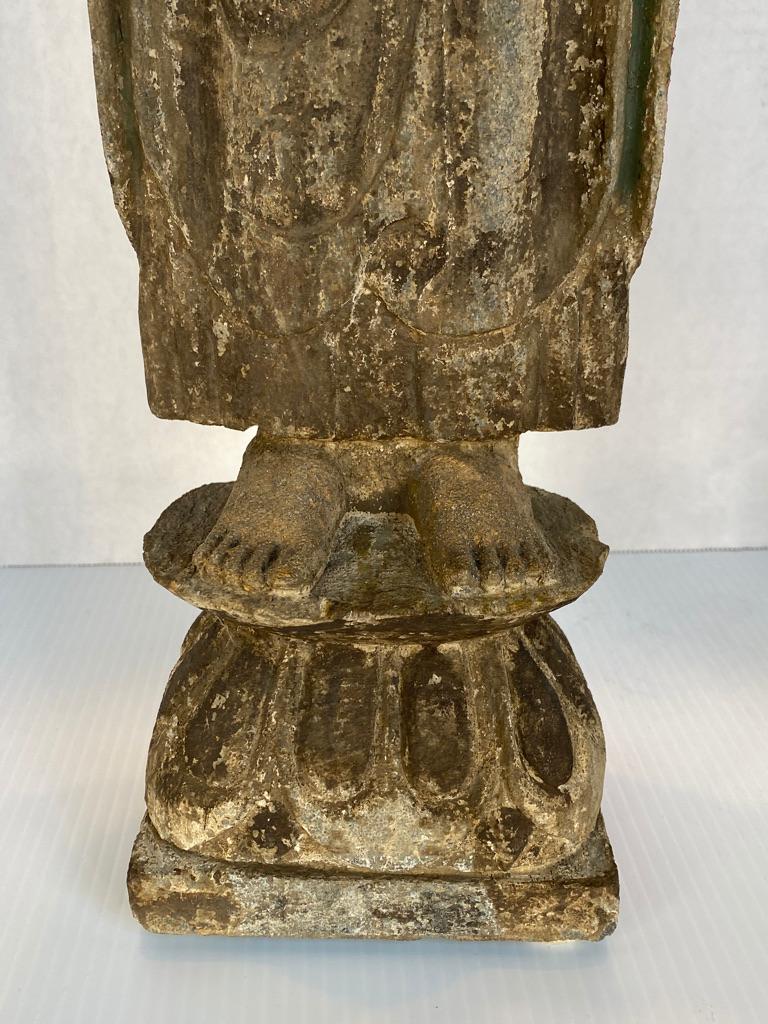 19th Century Antique Stone Column Buddha Gold Gilt For Sale