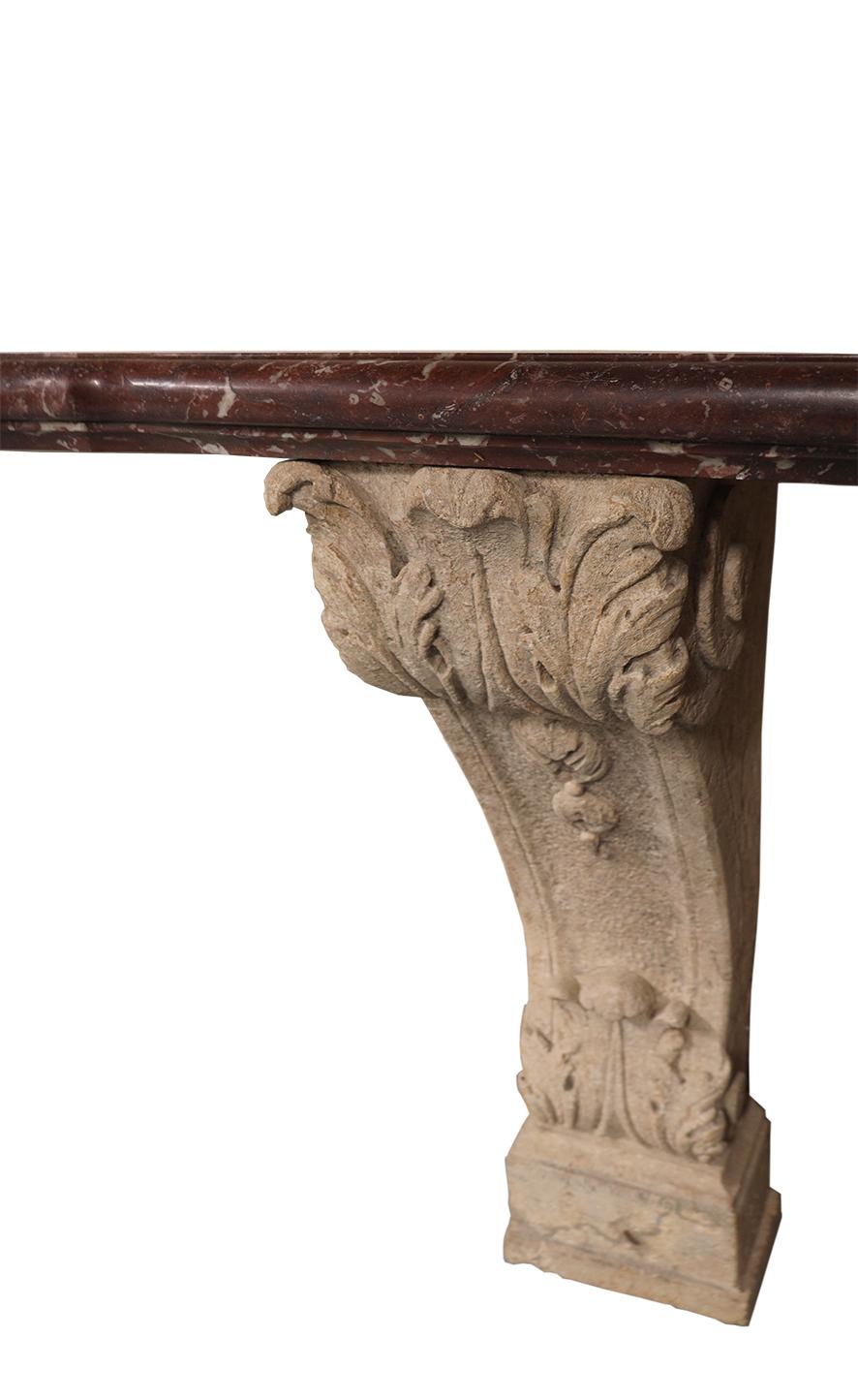 French Antique Stone Console with Red Marble Top For Sale