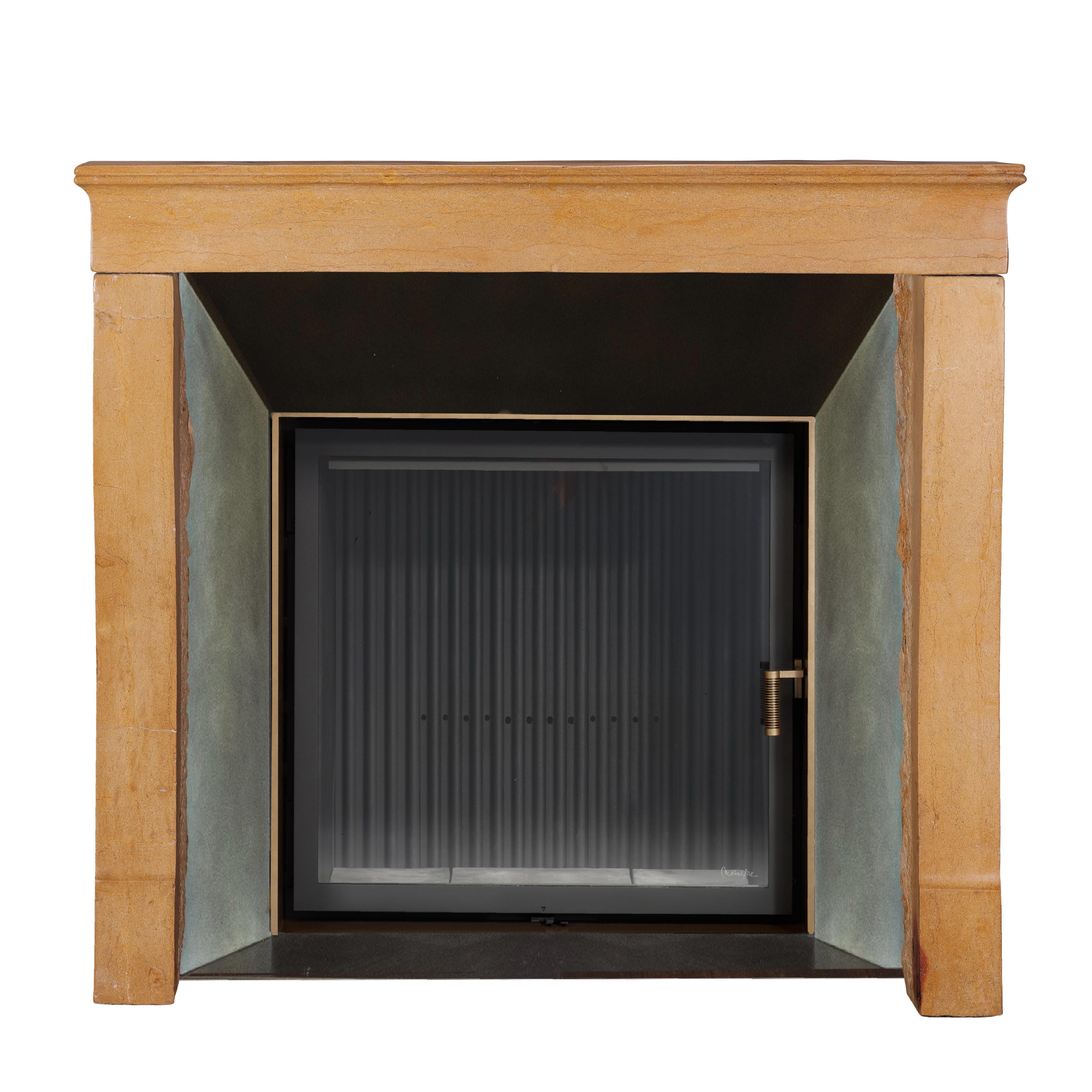 Hand-Carved Antique Stone Fireplace Mantel for Square Fireboxes or Inserts For Sale