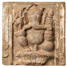 Panneau Ganesh en pierre ancienne d'Inde