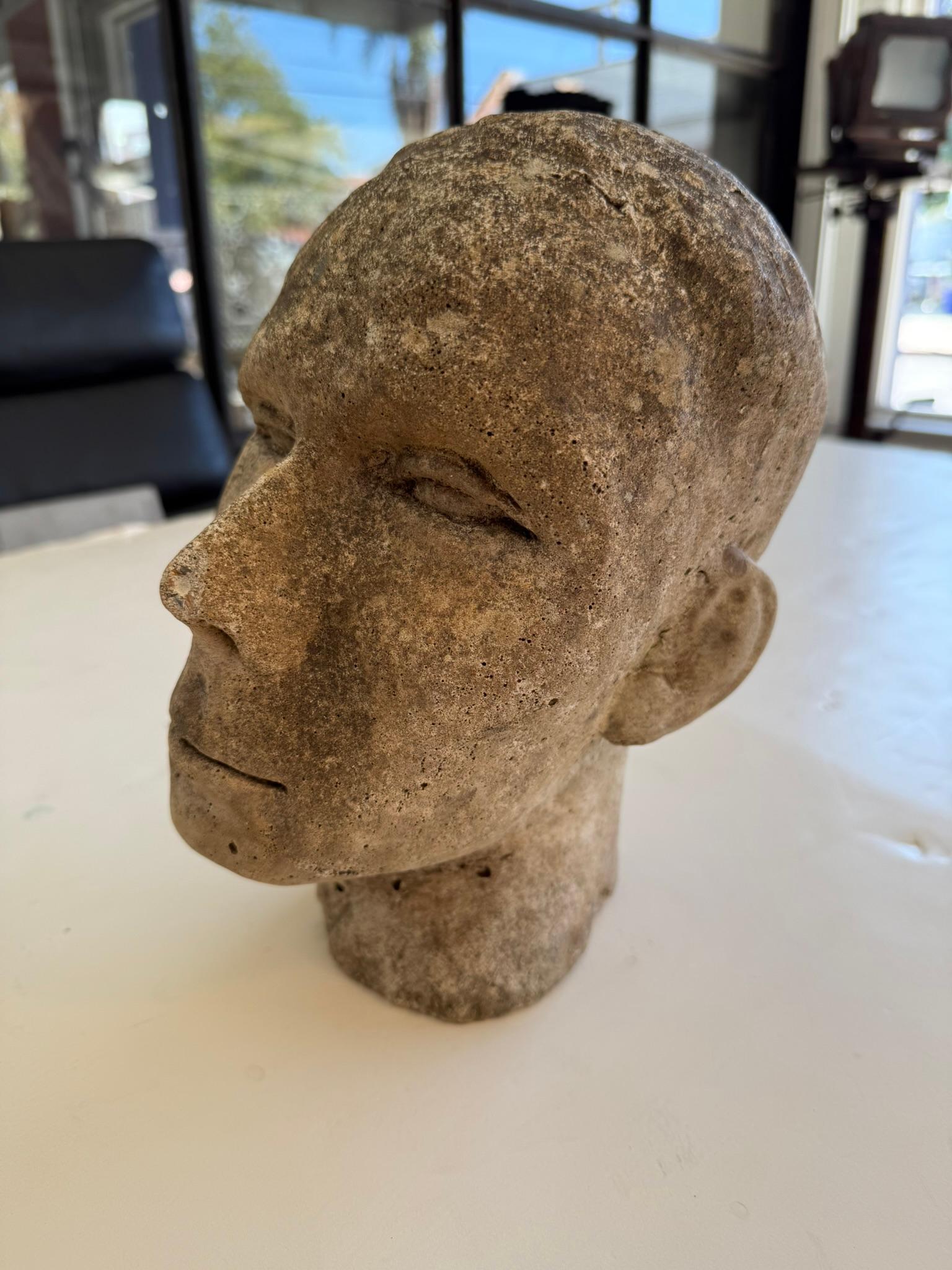 Antique Stone Head Sculpture In Good Condition For Sale In Los Angeles, CA