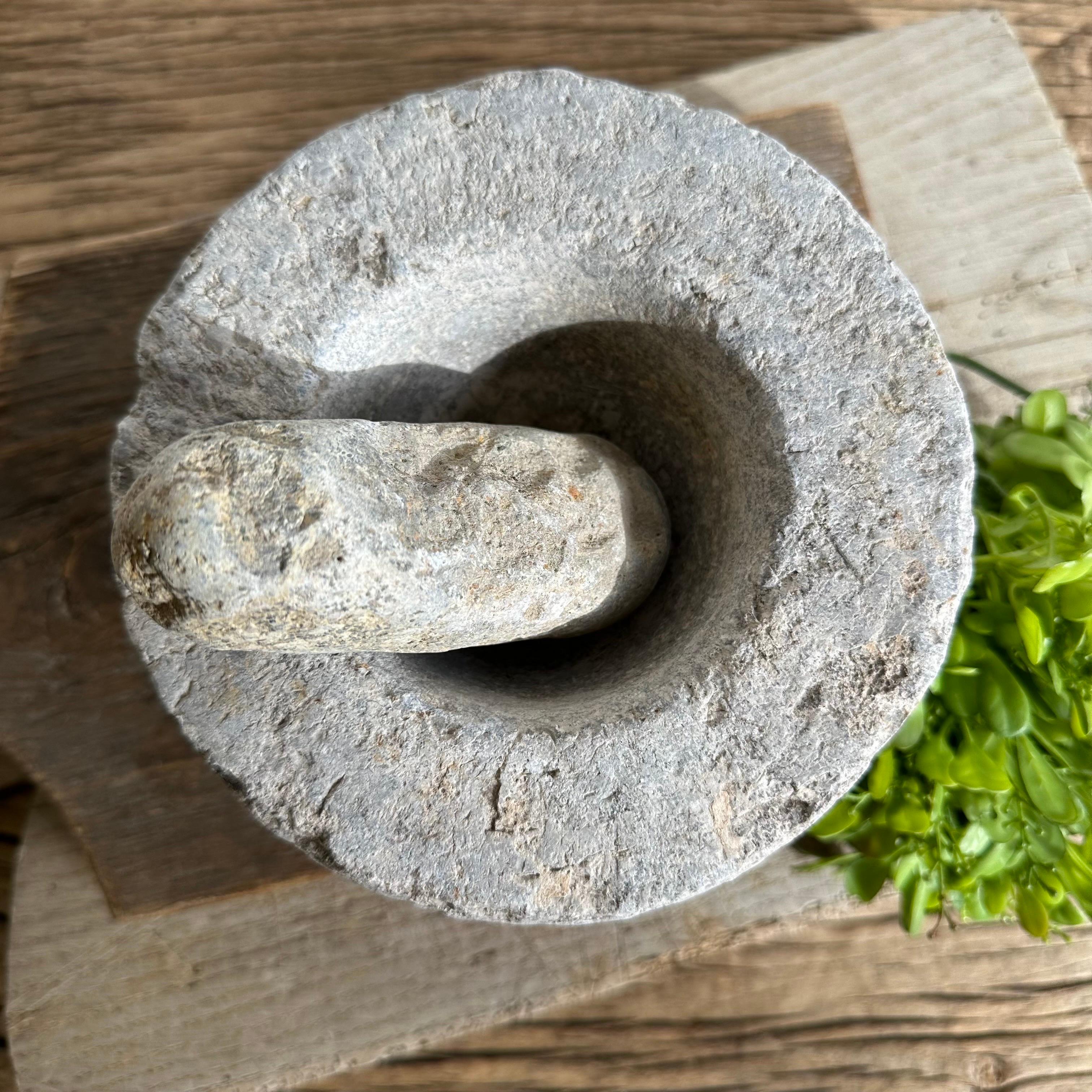 Antique Stone Mortar and Pestle Bowl Set 8