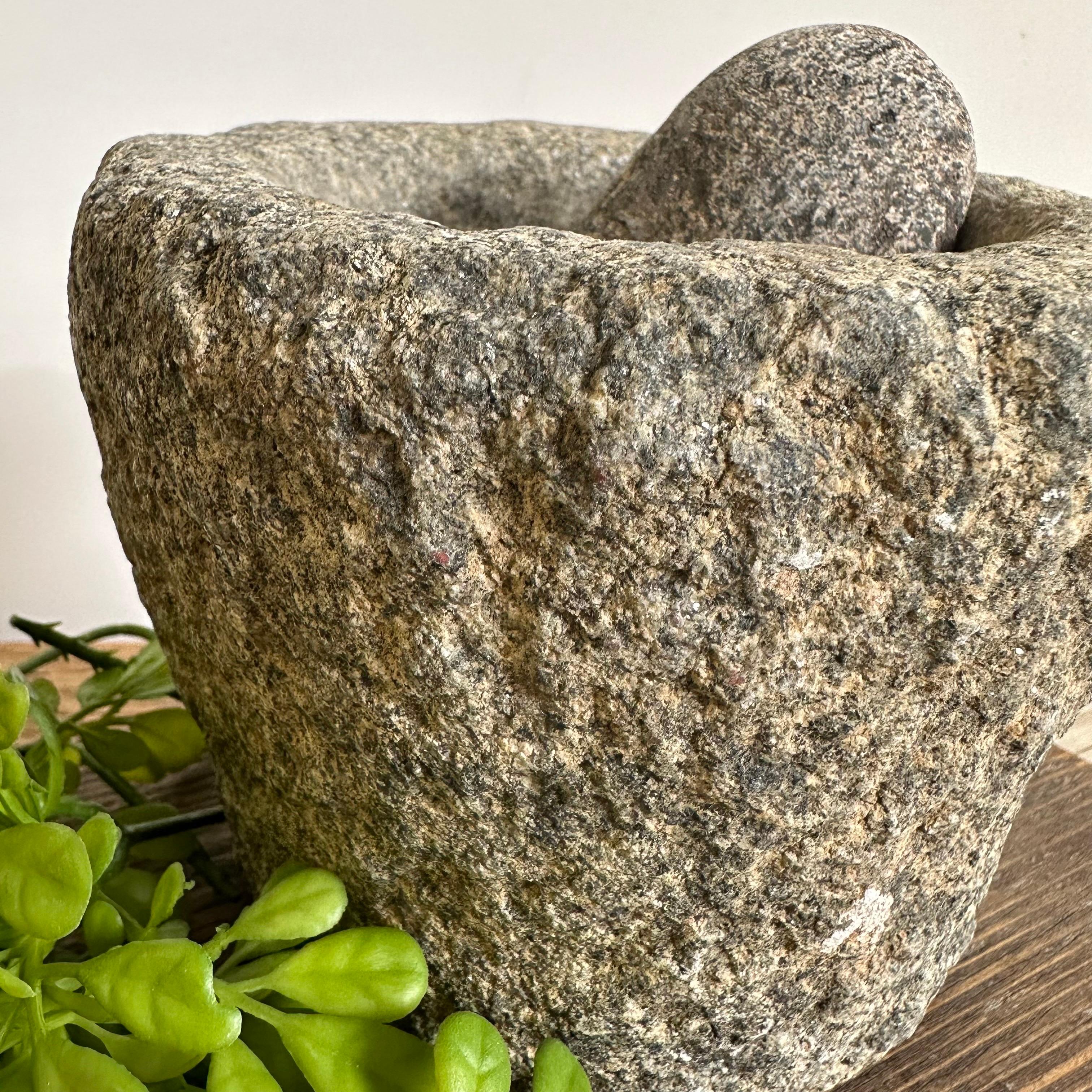Antique Stone Mortar and Pestle Bowl Set For Sale 9