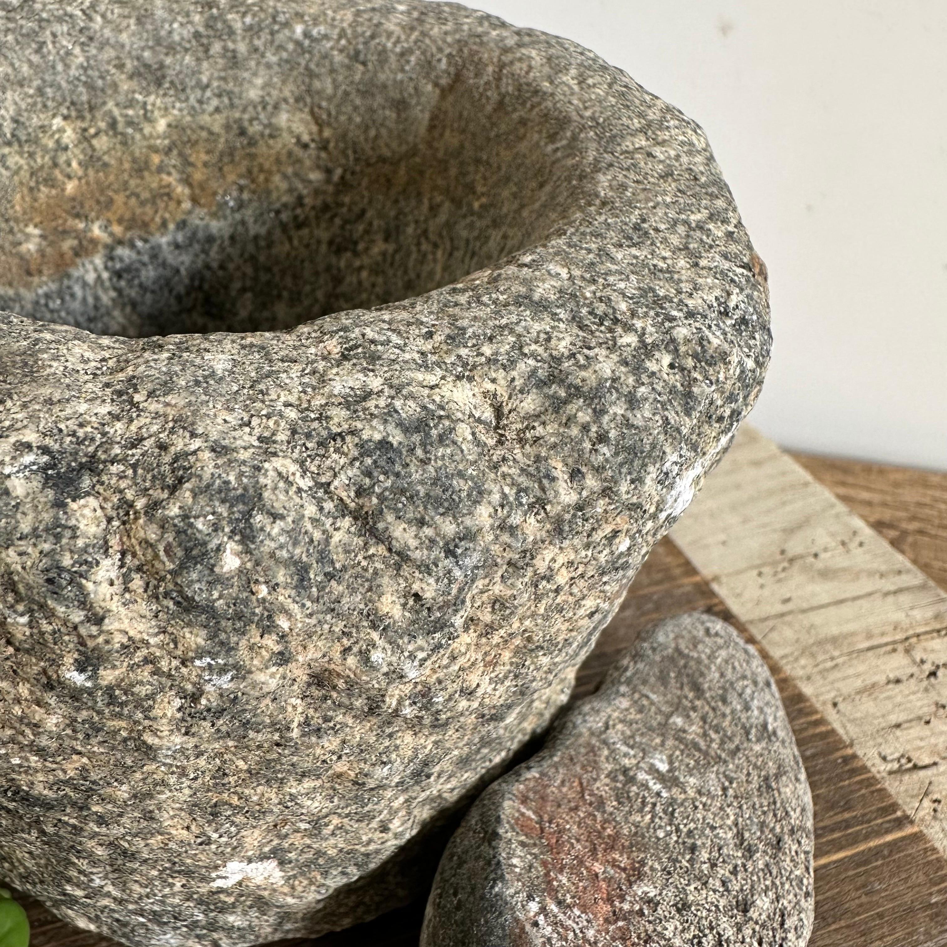 Antique Stone Mortar and Pestle Bowl Set For Sale 10