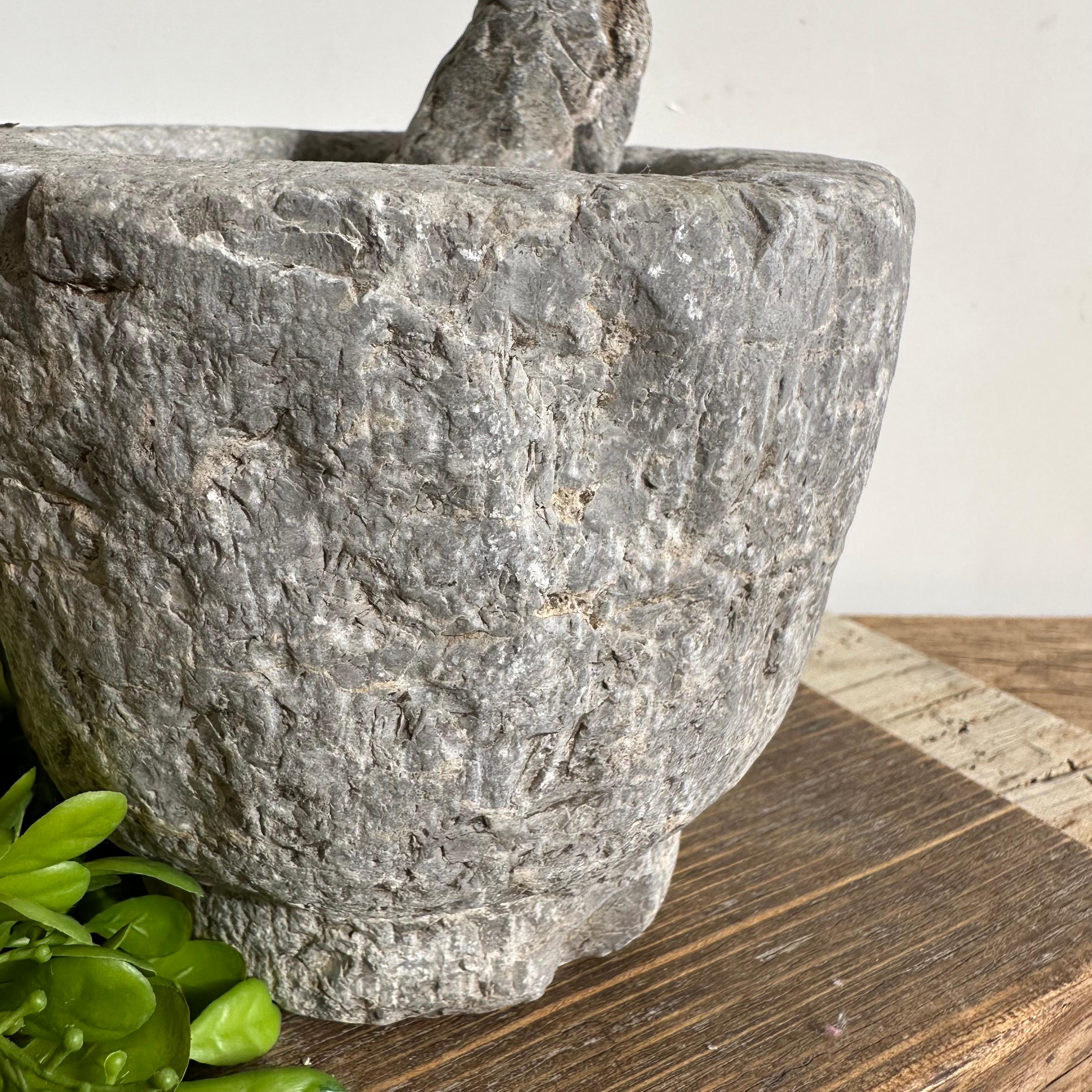Antique Stone Mortar and Pestle Bowl Set 10