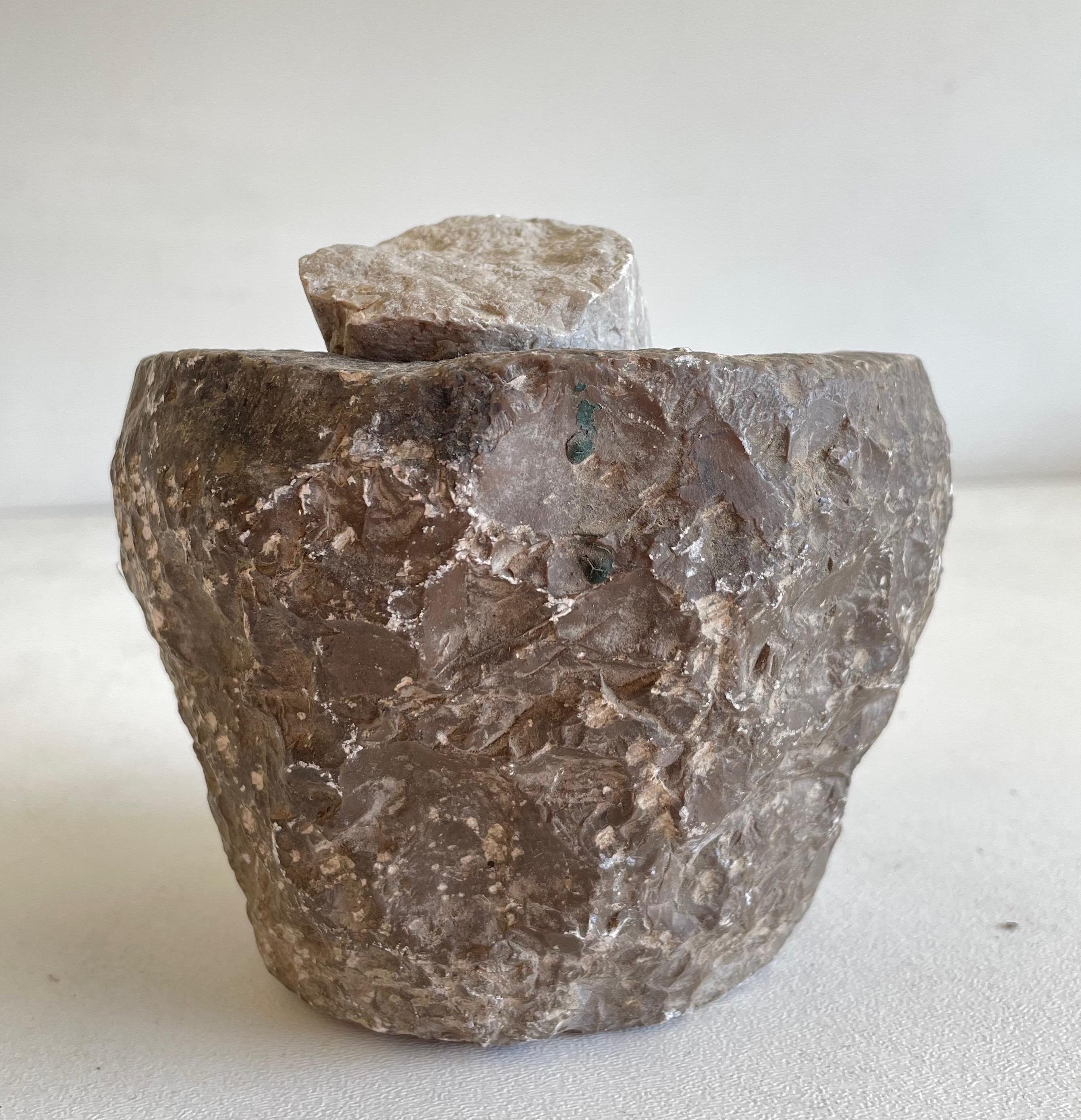 Antique Stone Mortar and Pestle Bowl Set In Good Condition For Sale In Brea, CA