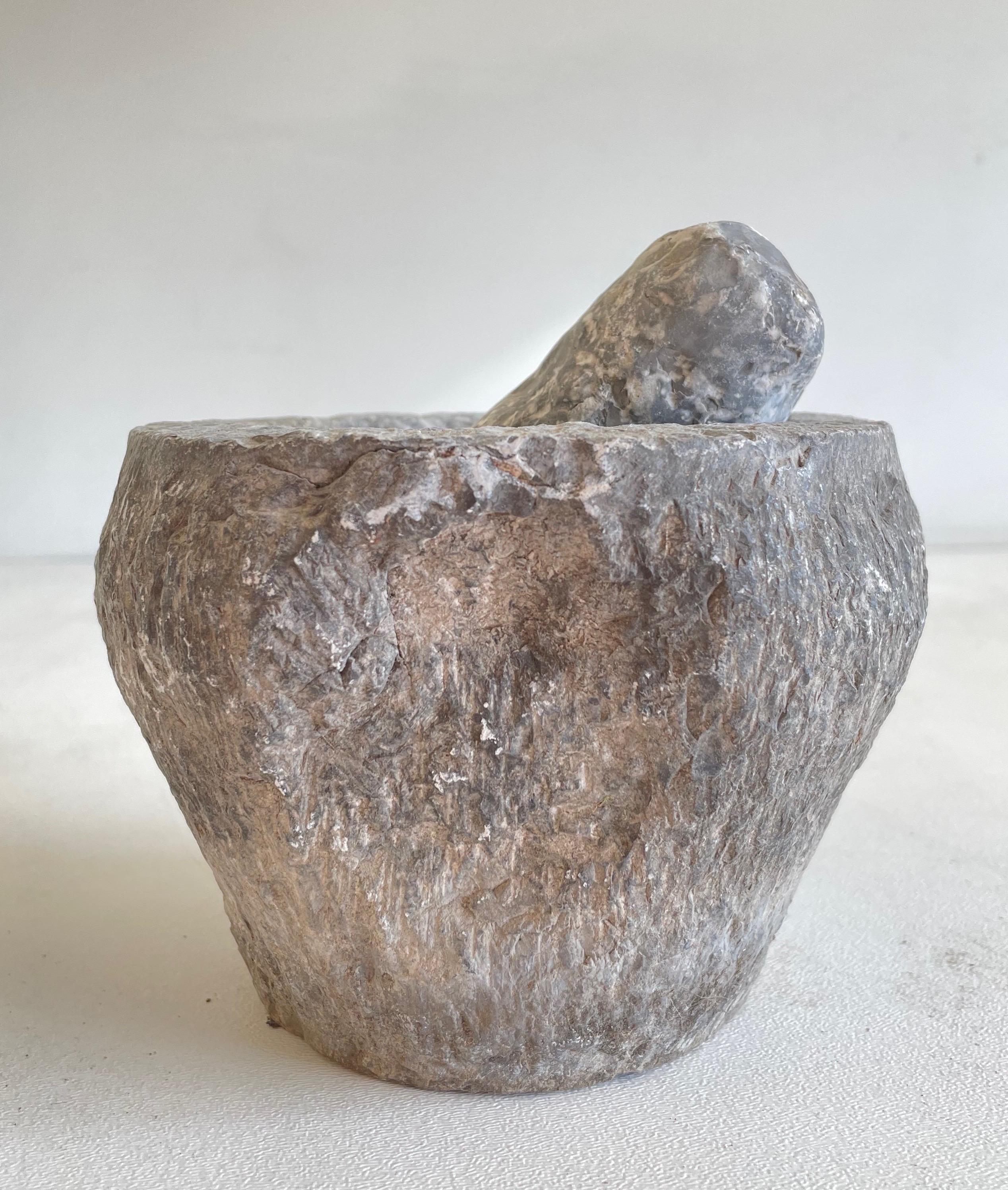 20th Century Antique Stone Mortar and Pestle Bowl Set