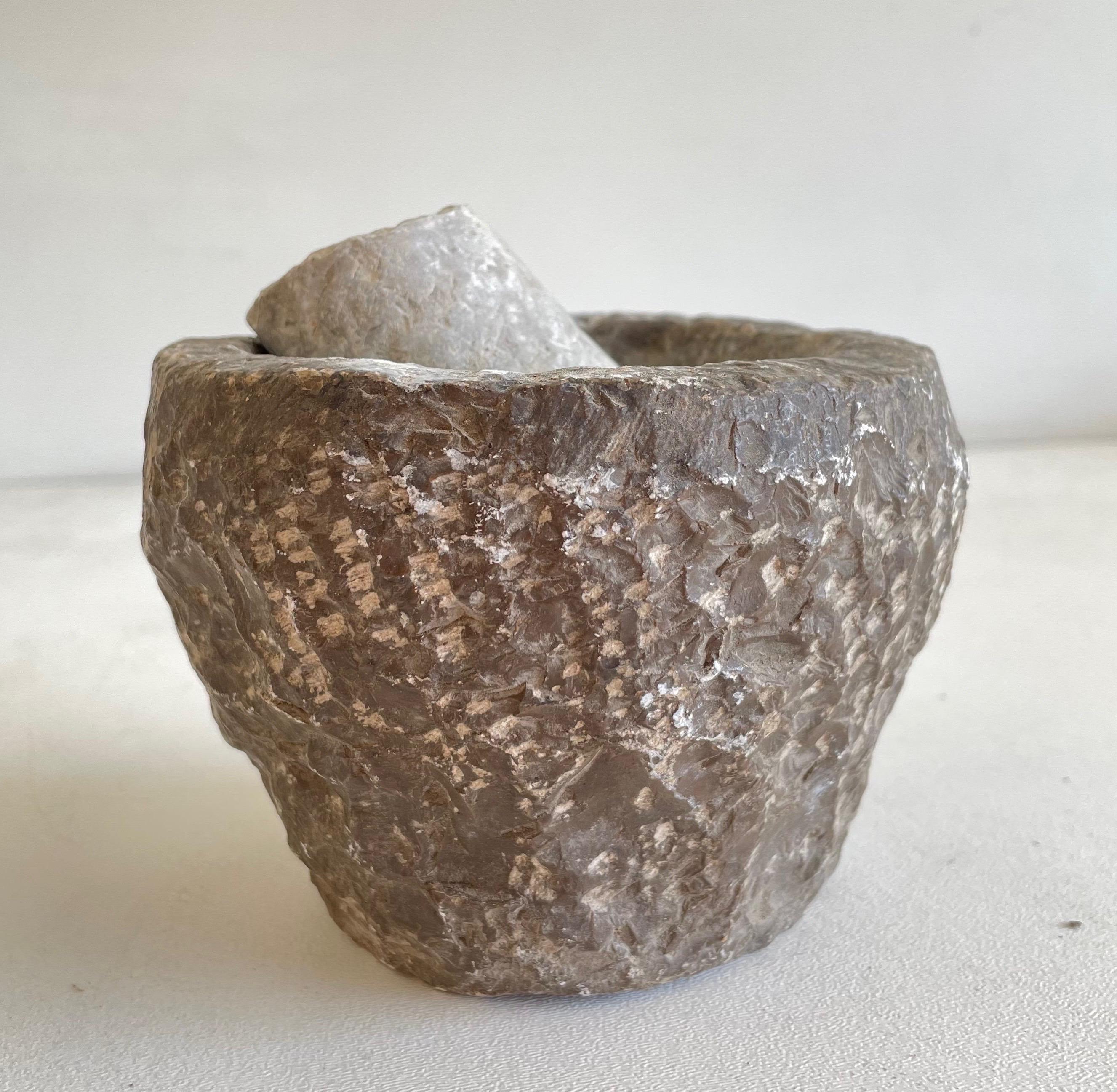 20th Century Antique Stone Mortar and Pestle Bowl Set For Sale
