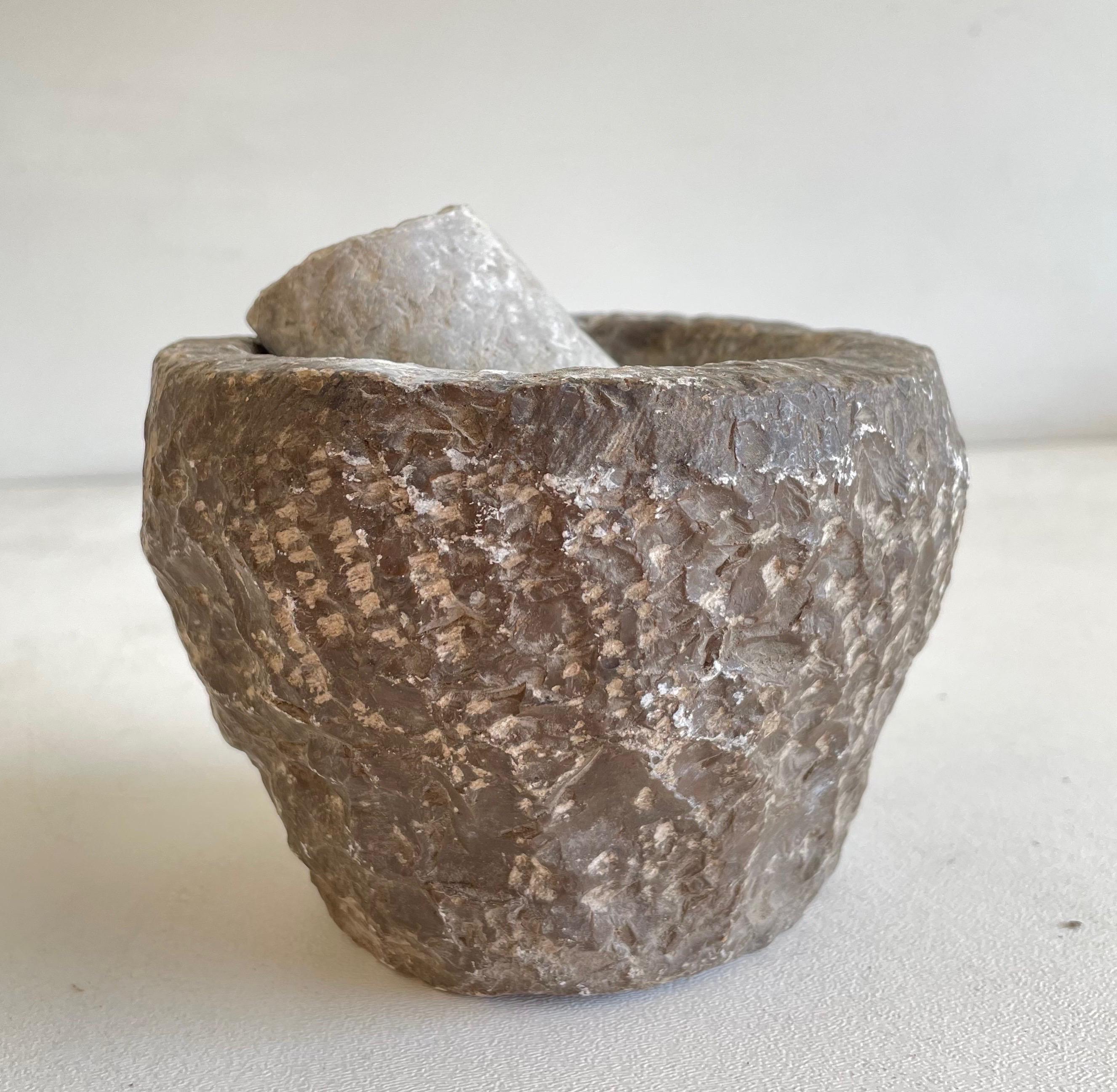 20th Century Antique Stone Mortar and Pestle Bowl Set
