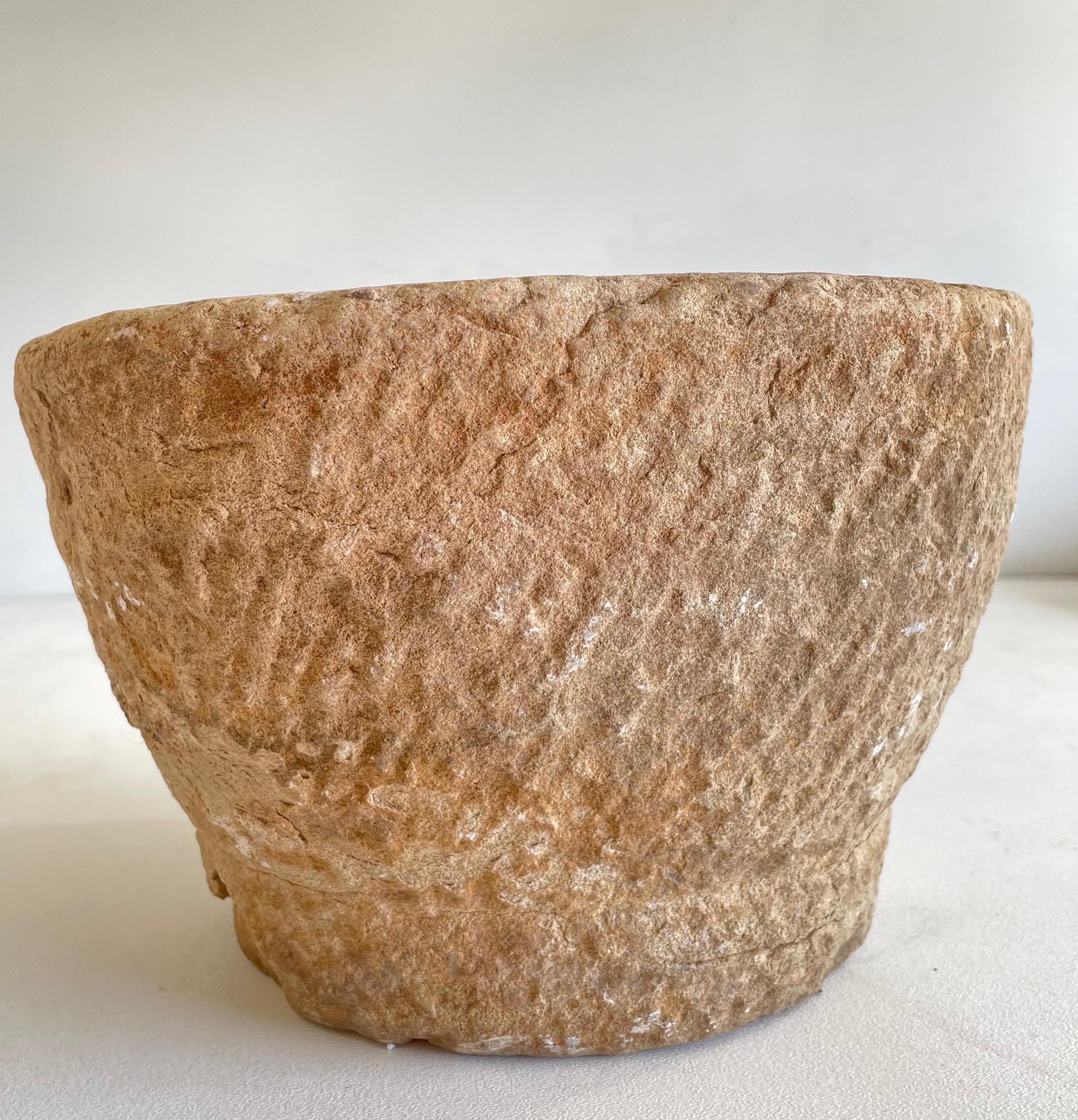 Antique Stone Mortar And Pestle Bowl Set In Good Condition For Sale In Brea, CA